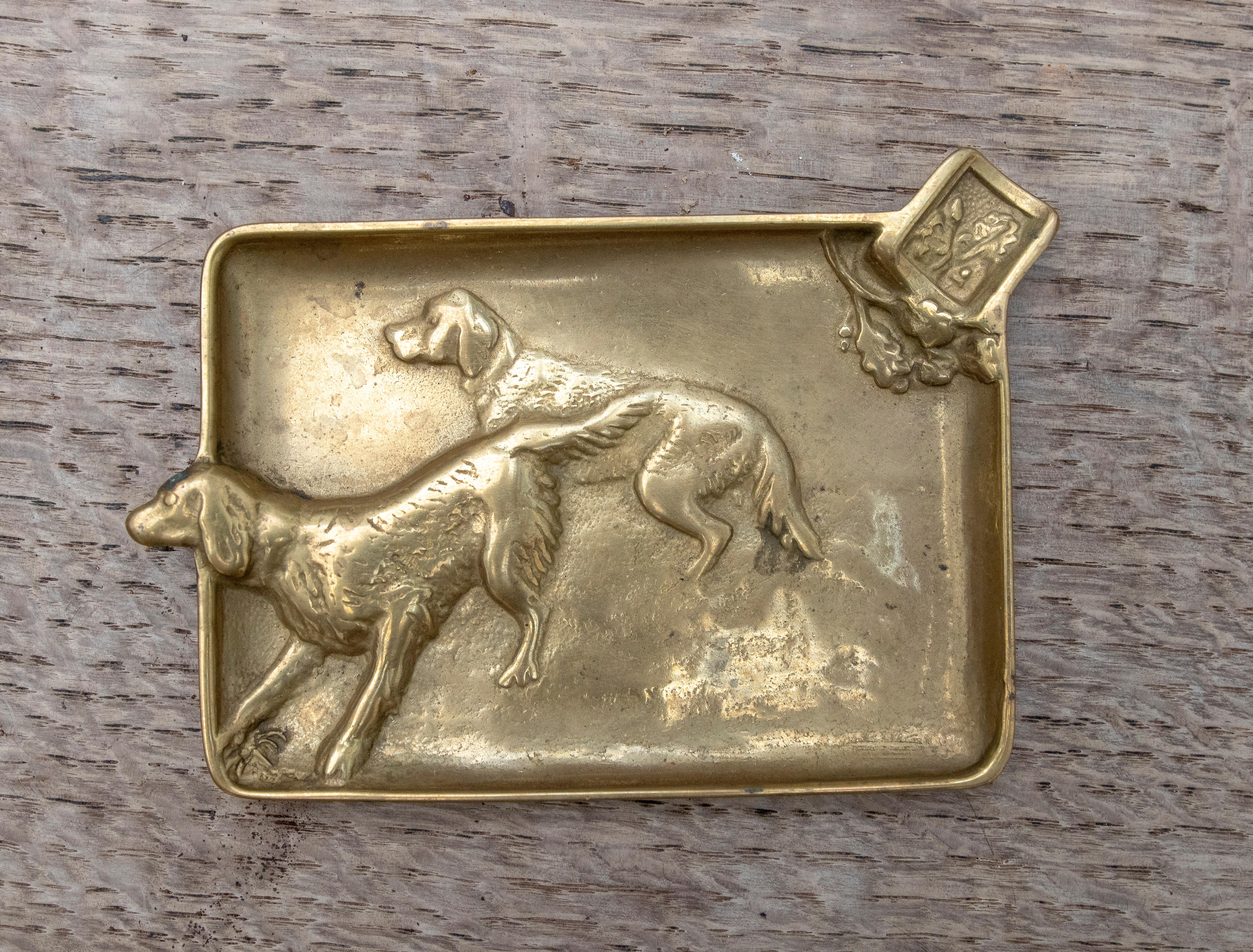 1970s Spanish bronze ashtray with hunting dogs.