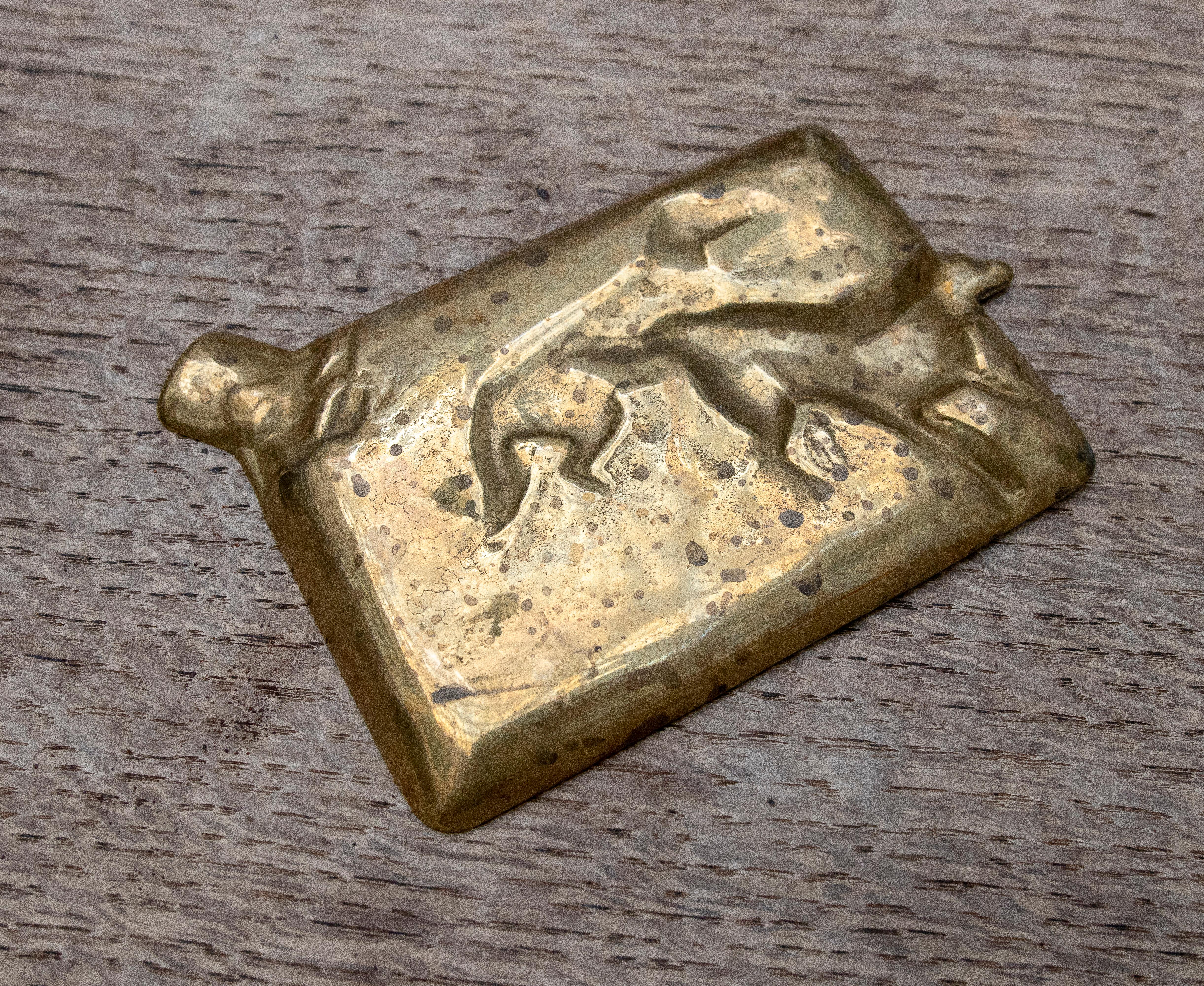1970s, Spanish Bronze Ashtray with Hunting Dogs  1