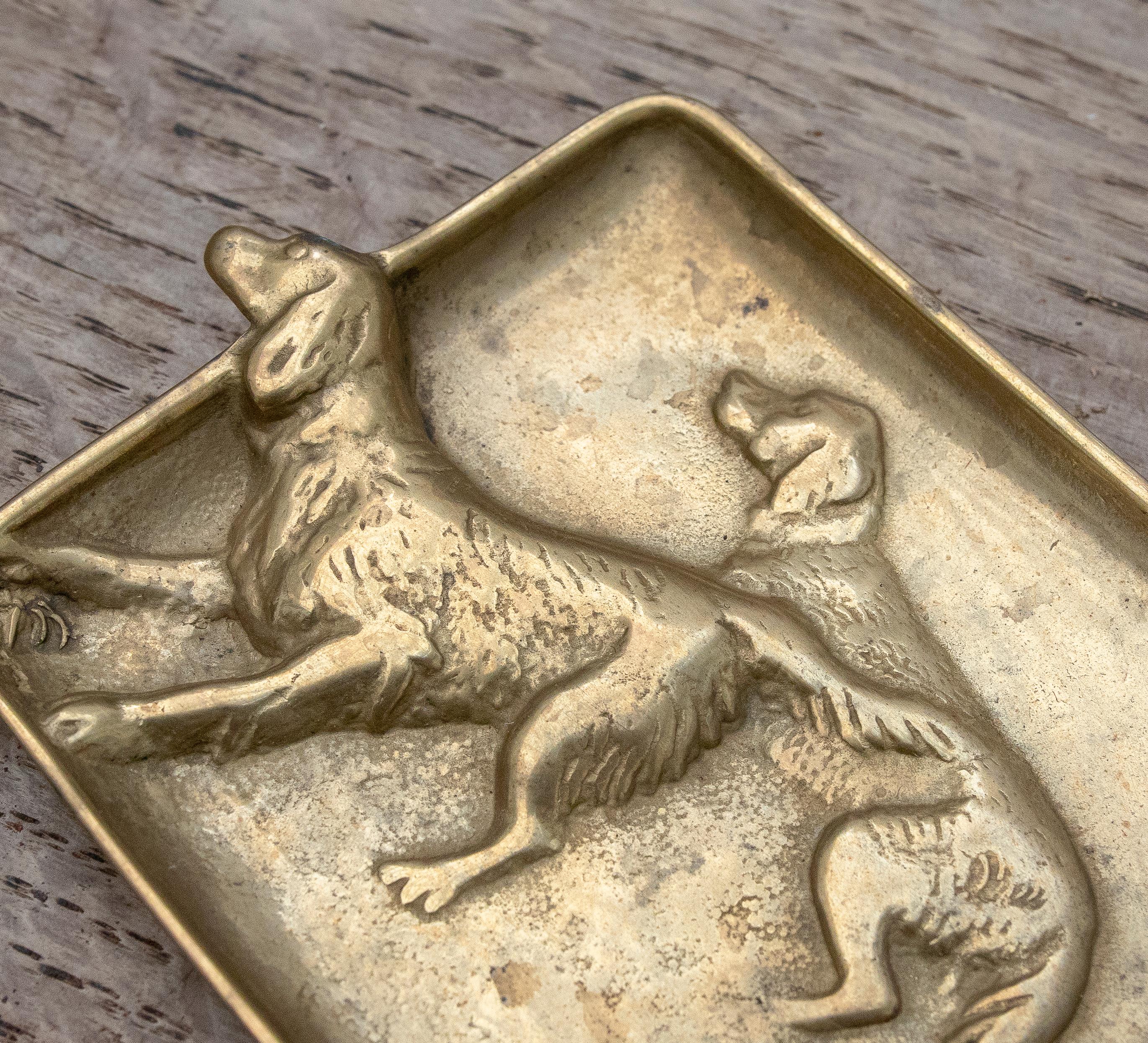 1970s, Spanish Bronze Ashtray with Hunting Dogs  3