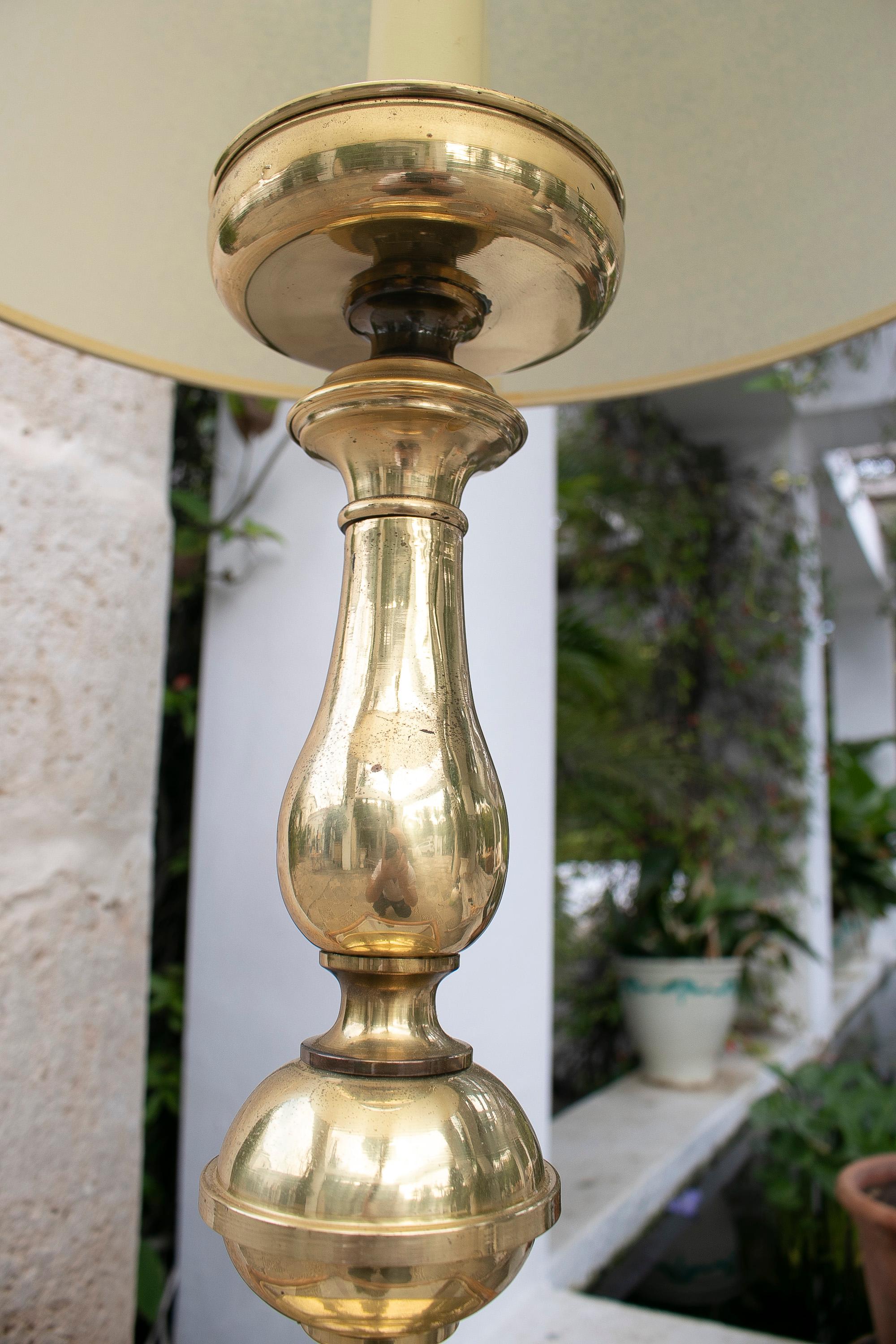 1970's Spanish Bronze Candleholder Table Lamp For Sale 1