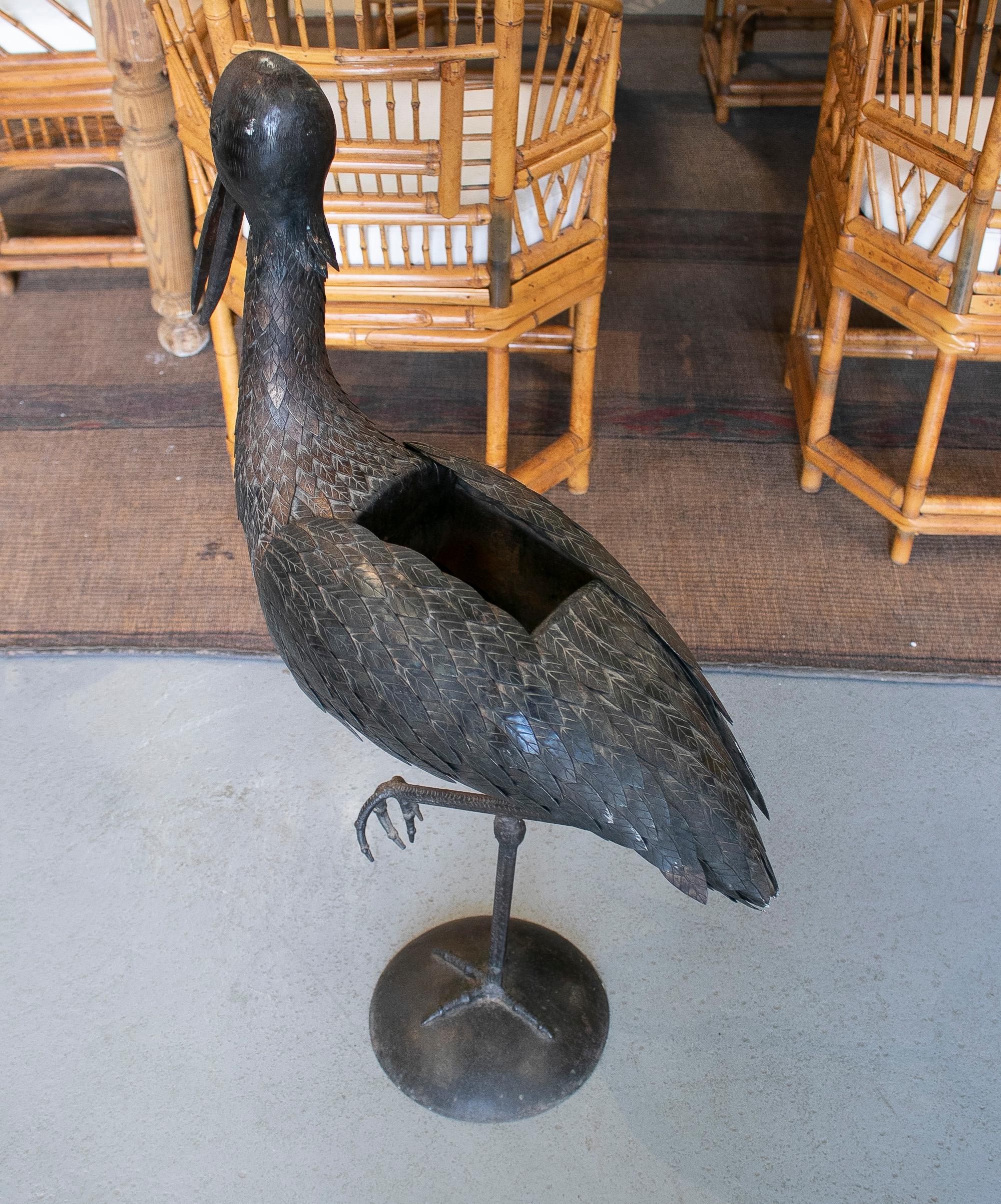 1970s Spanish Bronze Heron Figure Sculpture w/ Hidden Box In Good Condition In Marbella, ES