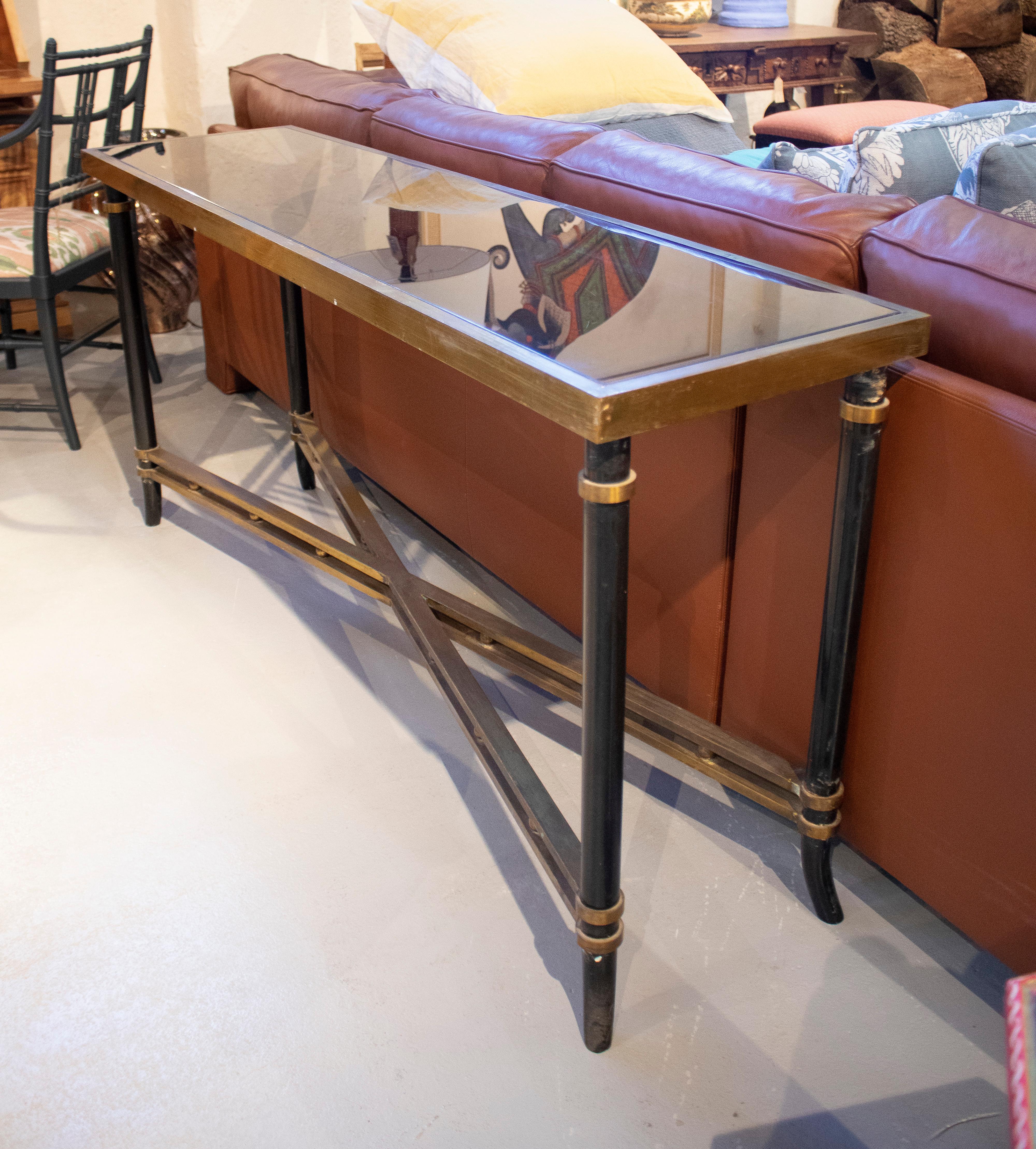 1970s Spanish Bronze & Iron Glass Top Console Table In Good Condition In Marbella, ES
