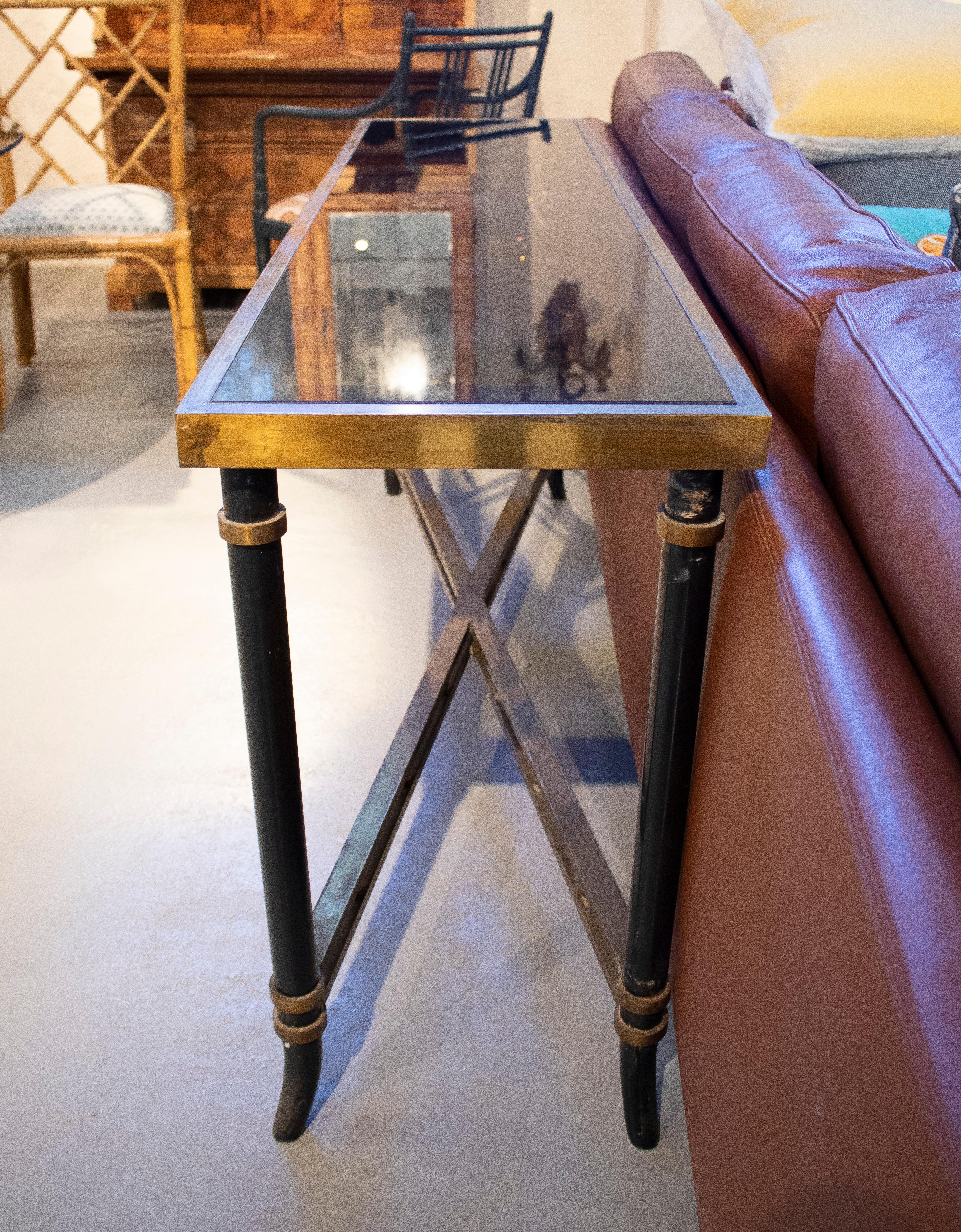 20th Century 1970s Spanish Bronze & Iron Glass Top Console Table