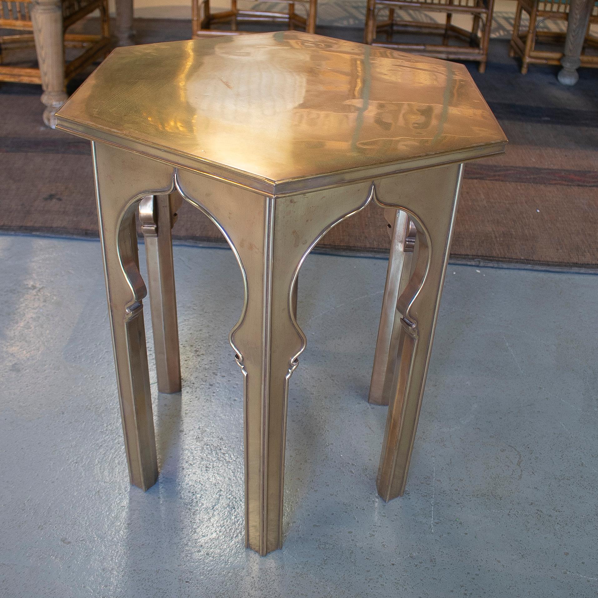 1970s Spanish Bronze Lined Hexagonal Side Table in Arabesque Style 8