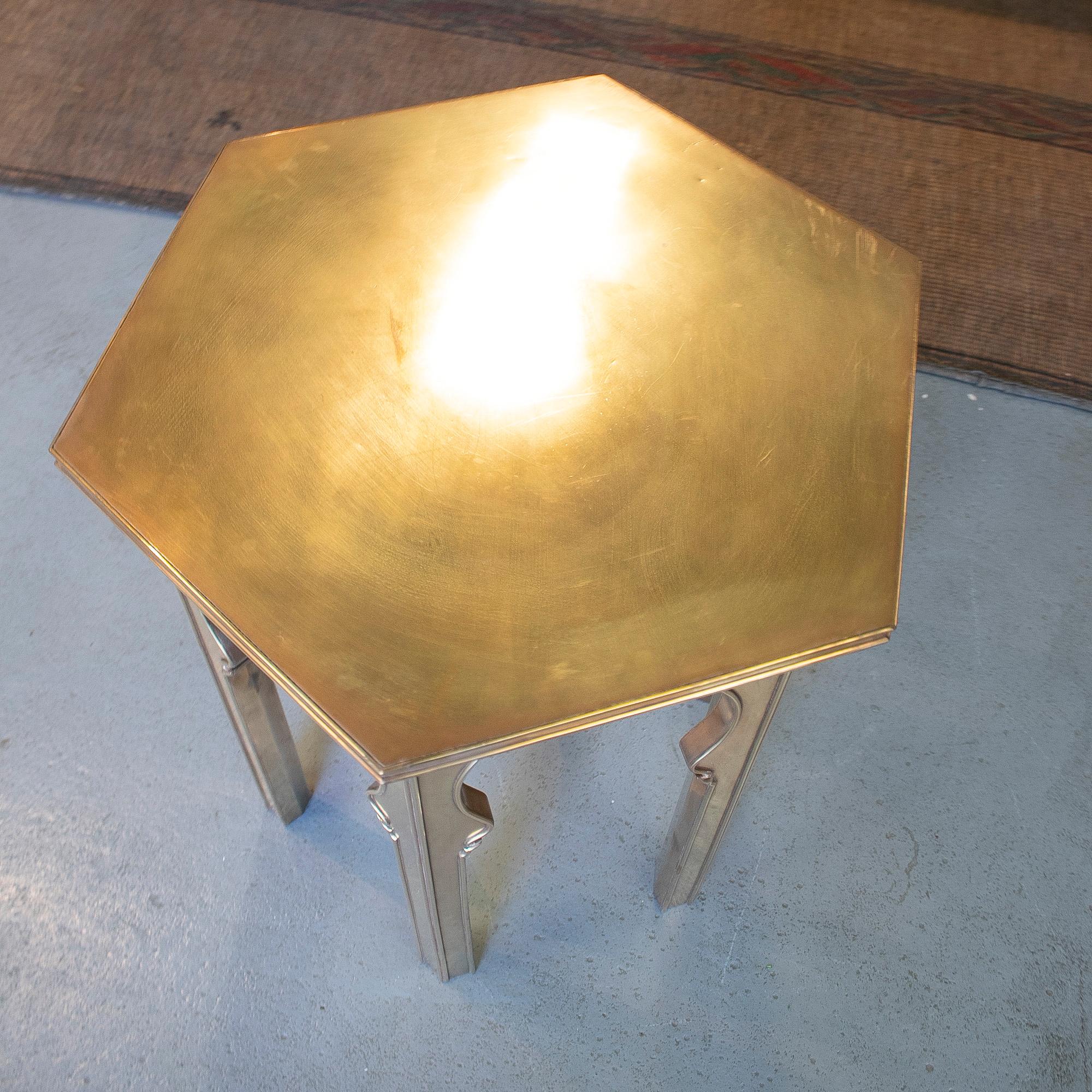 1970s Spanish Bronze Lined Hexagonal Side Table in Arabesque Style 10