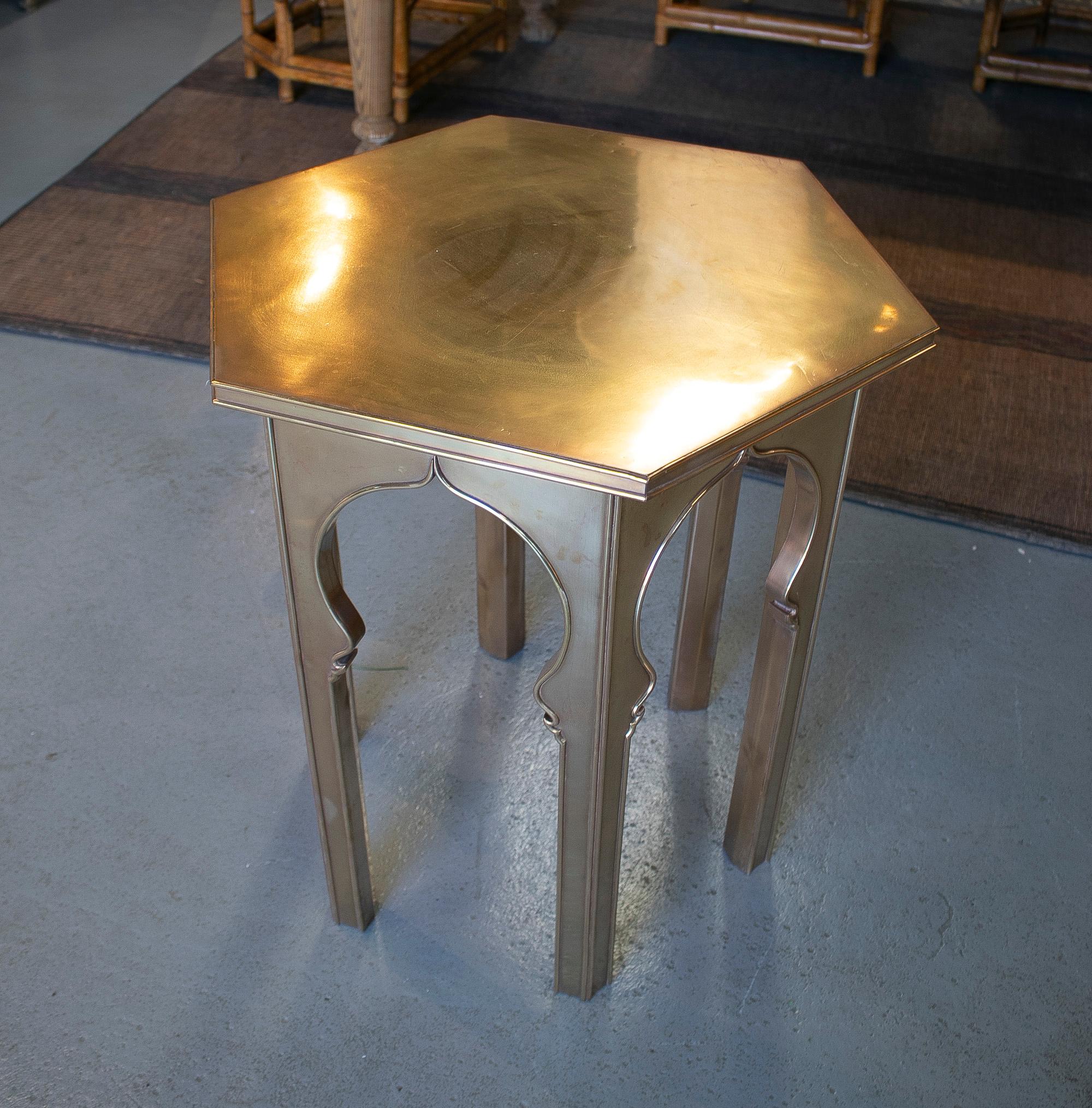 1970s Spanish Bronze Lined Hexagonal Side Table in Arabesque Style 1