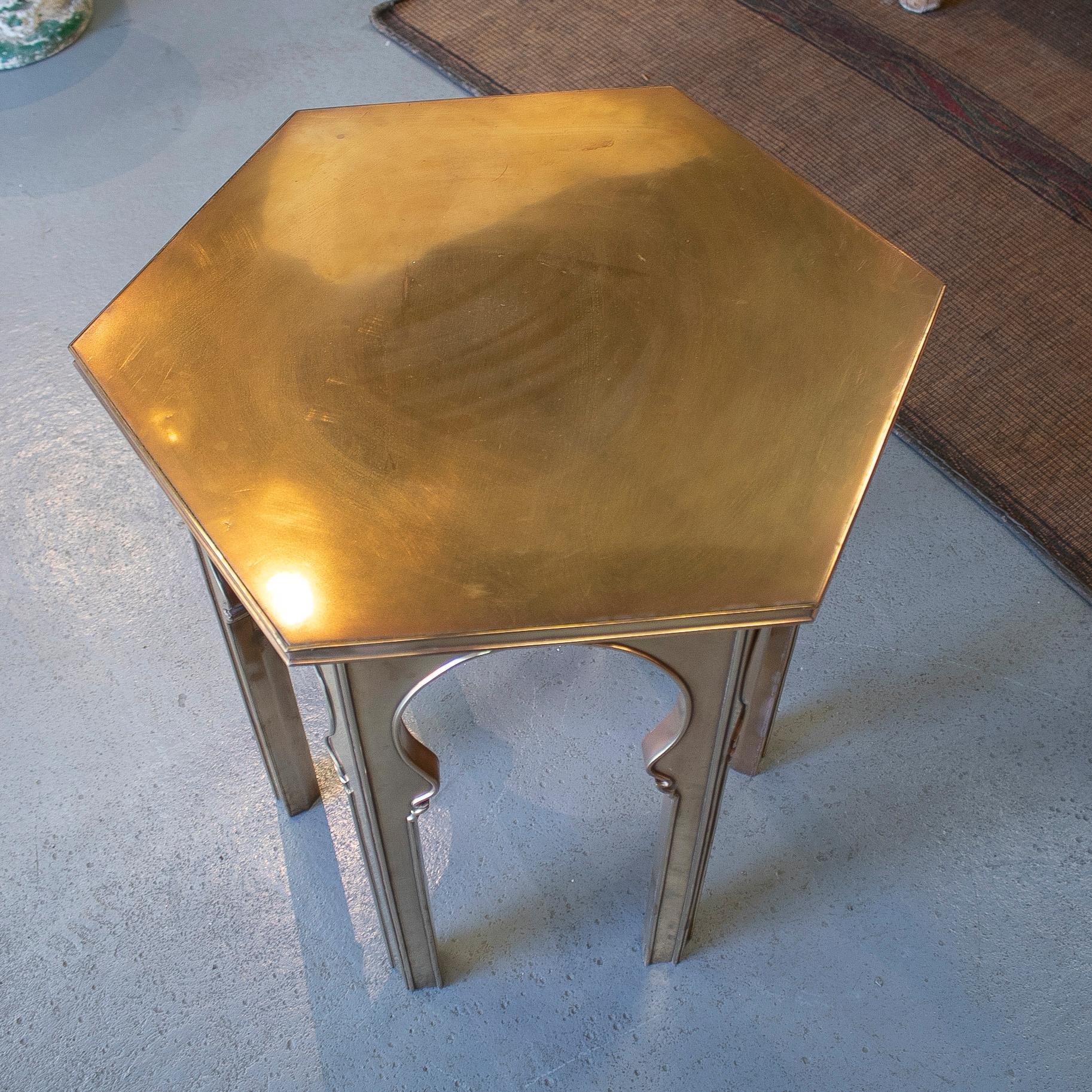 1970s Spanish Bronze Lined Hexagonal Side Table in Arabesque Style 4