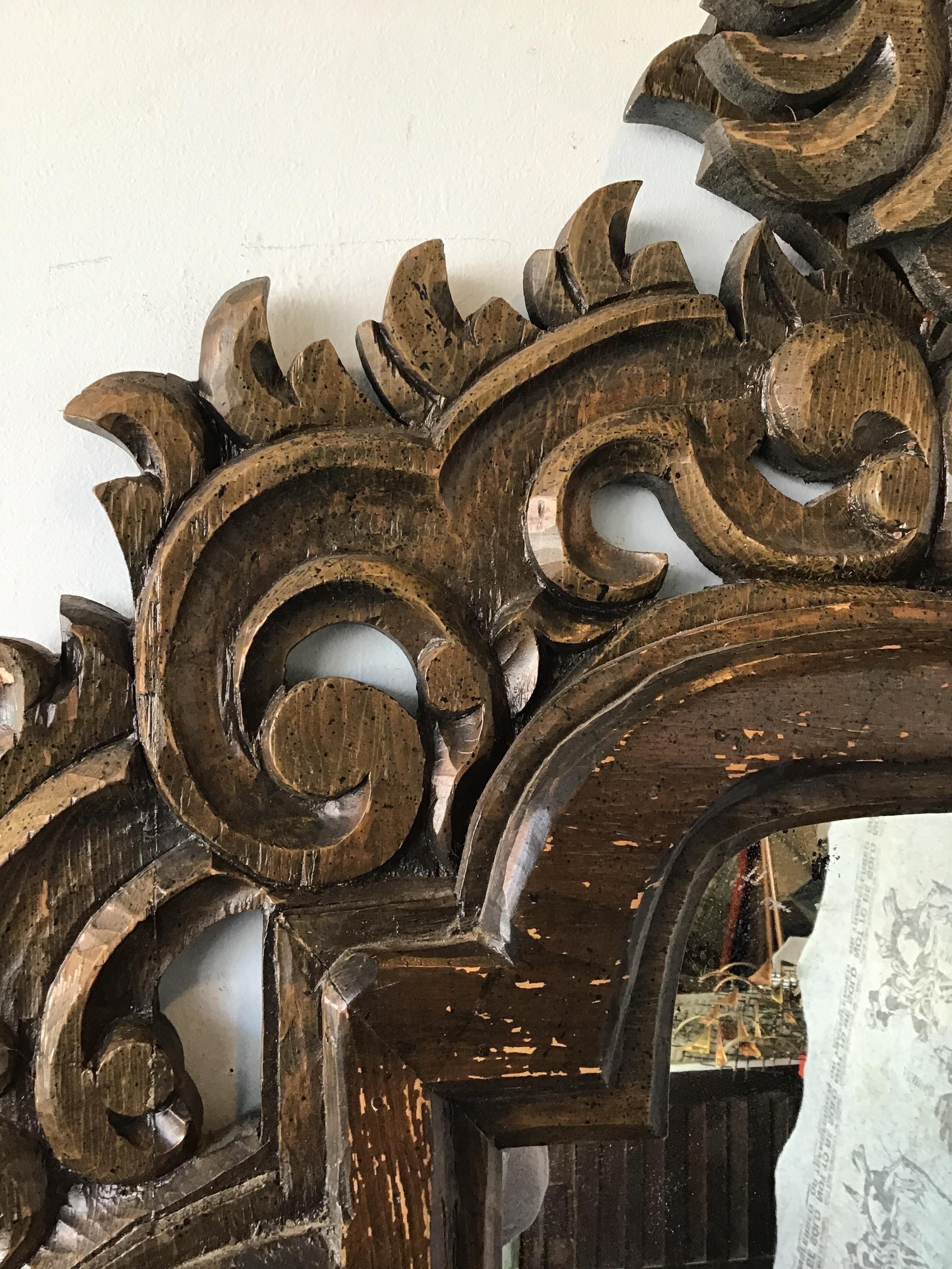 1970s Spanish Carved Wood Mirror 1