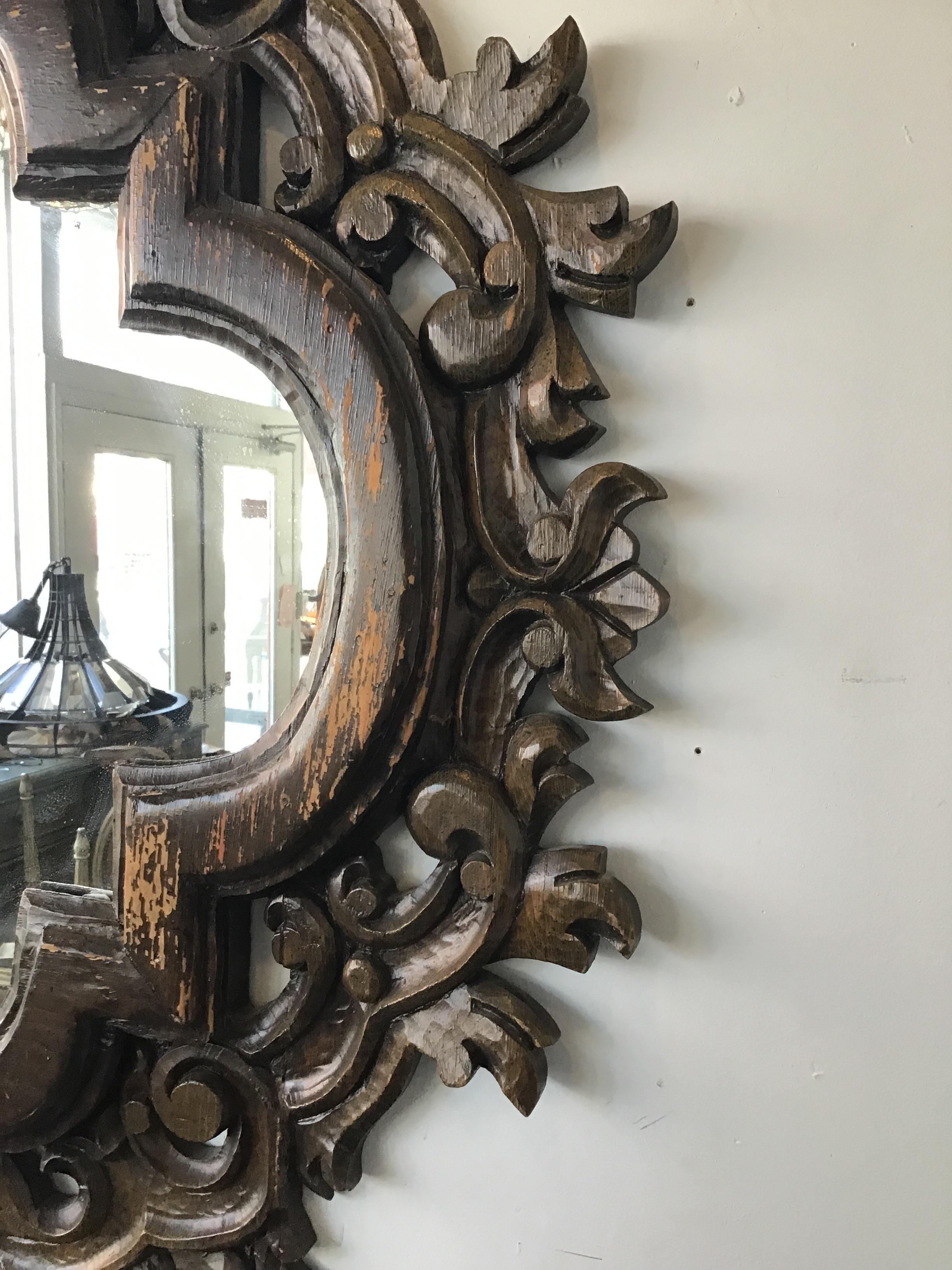 1970s Spanish Carved Wood Mirror 3