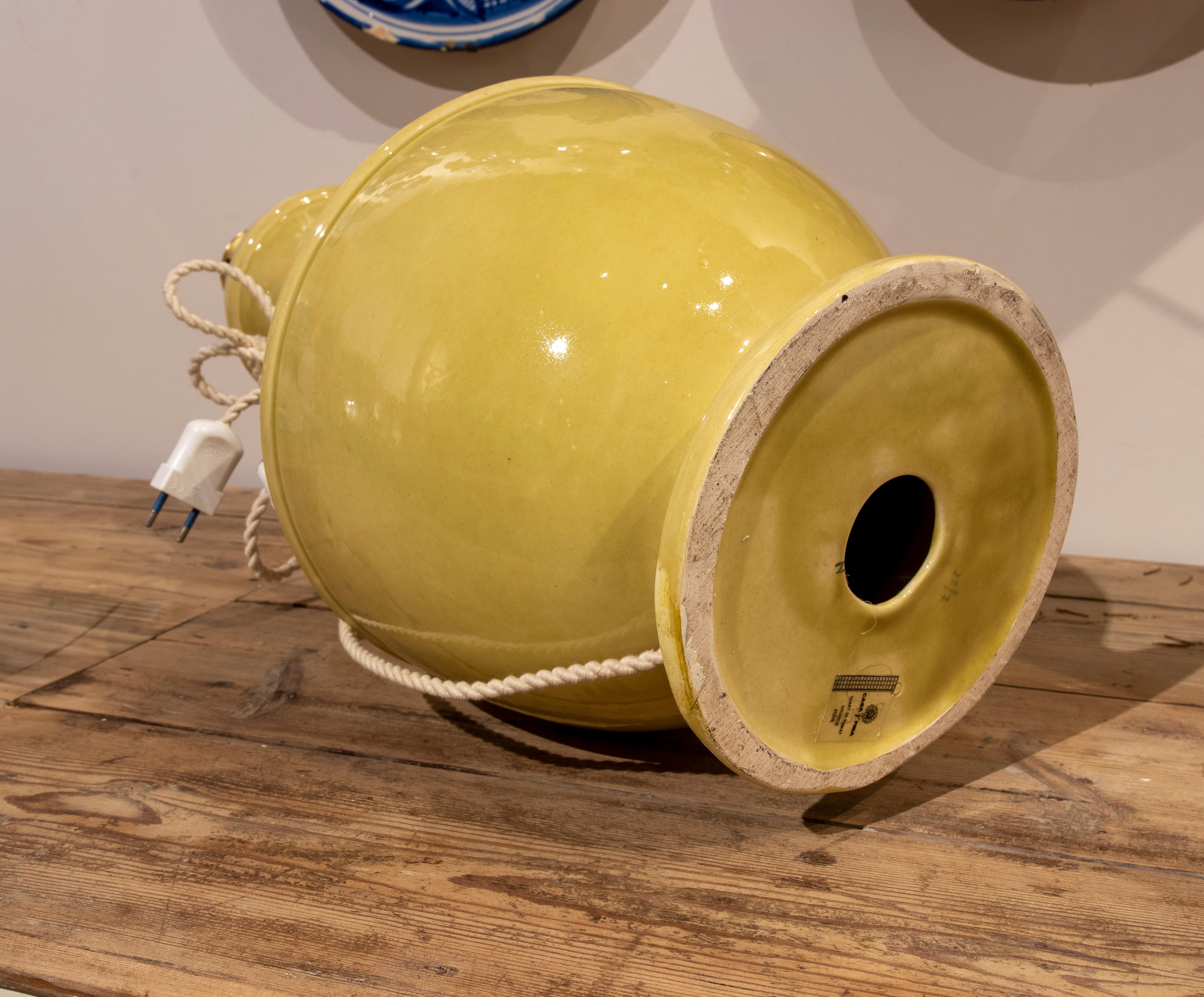 1970s Spanish Ceramic Lamp in Yellow Colour 6