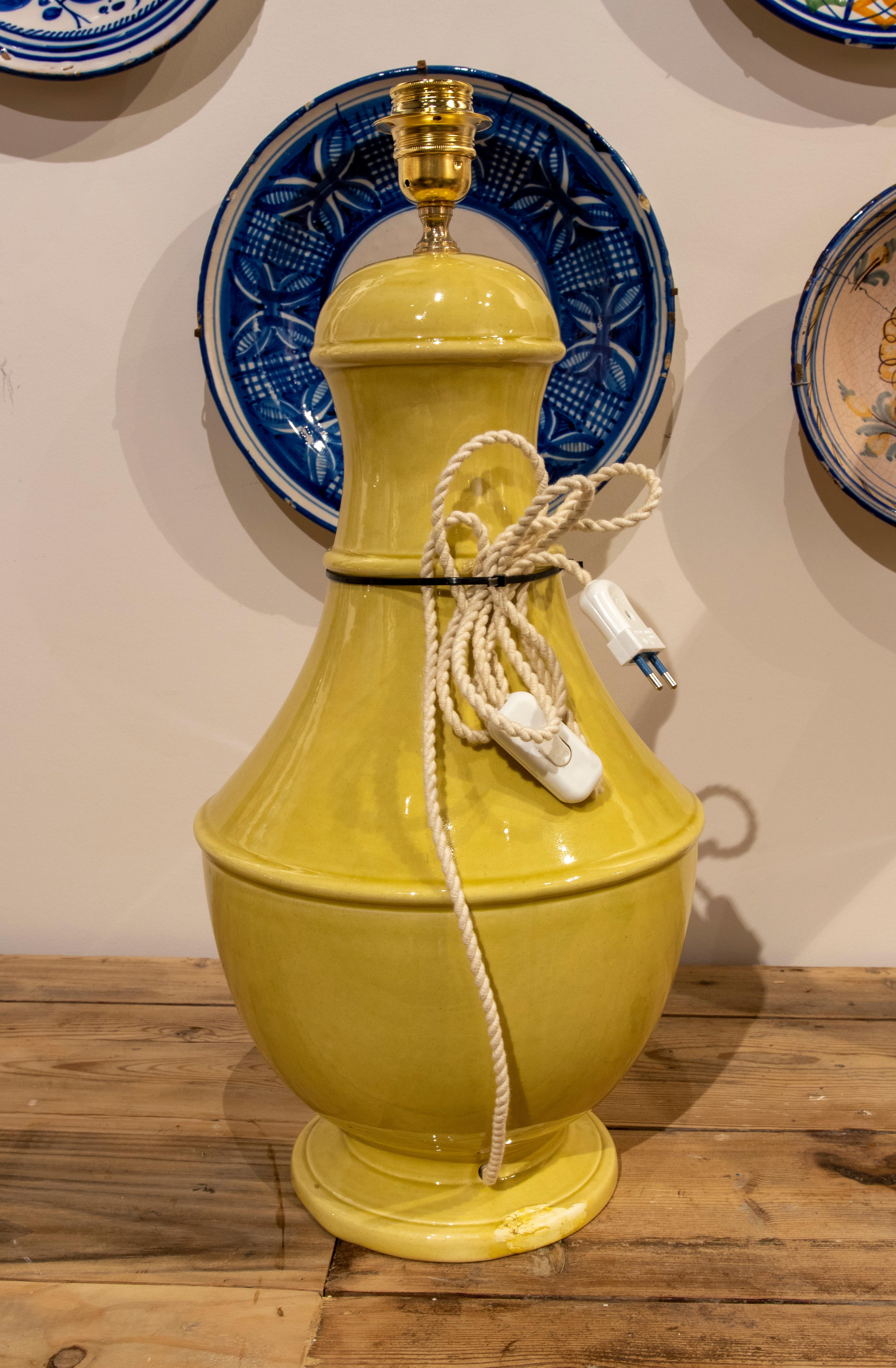 20th Century 1970s Spanish Ceramic Lamp in Yellow Colour