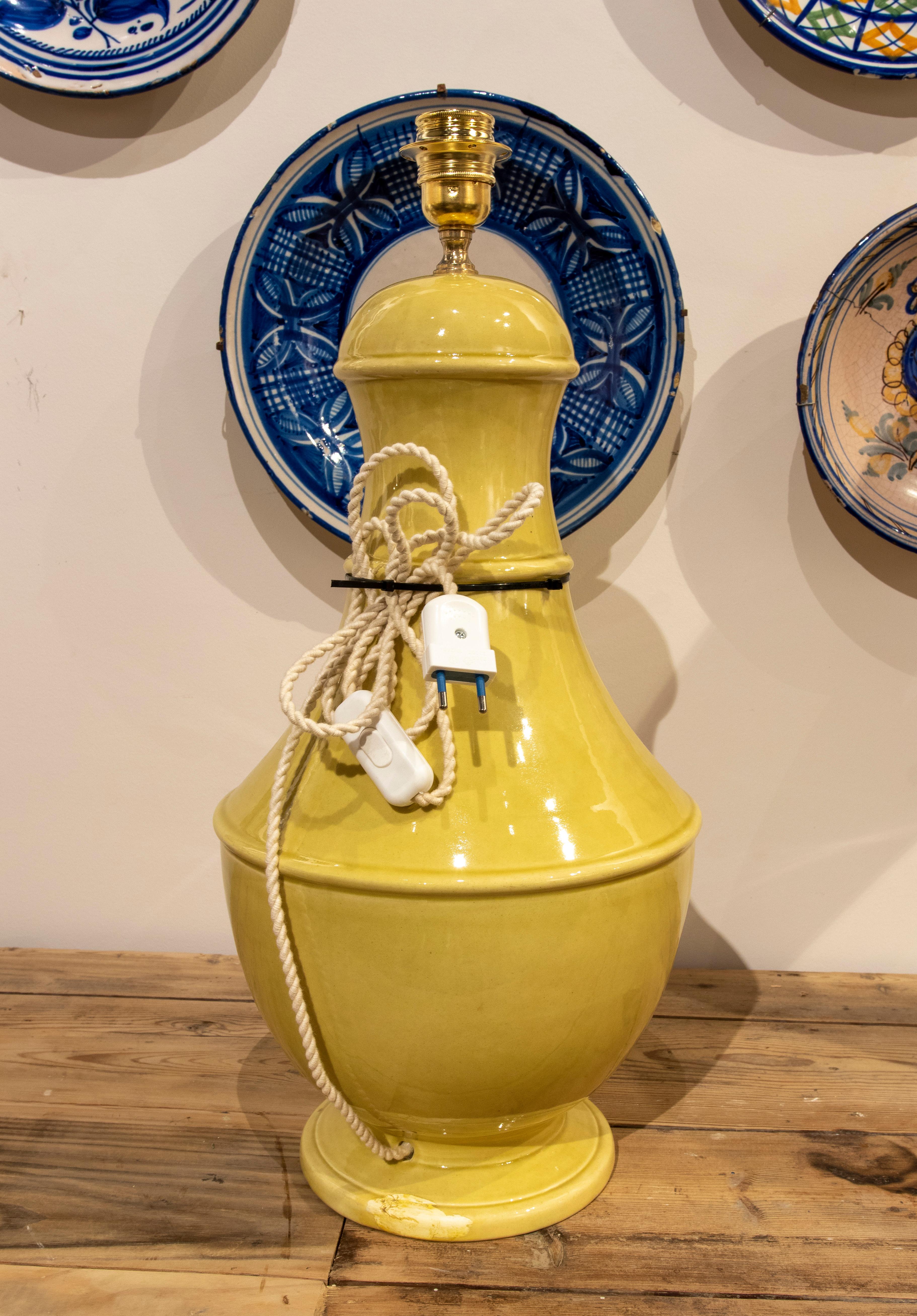 1970s Spanish Ceramic Lamp in Yellow Colour 1