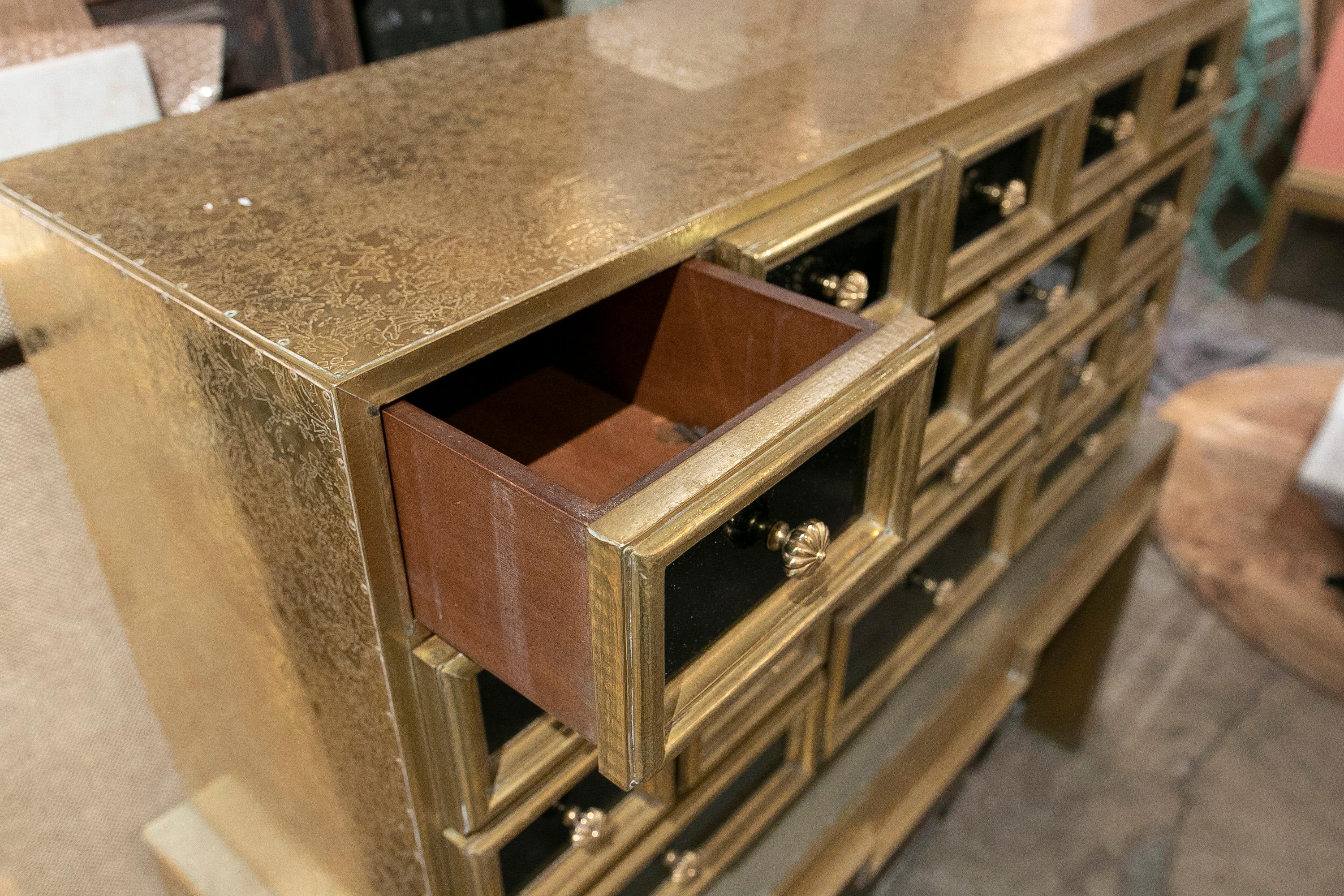 1970s Spanish Chest Bargueño with Wooden Frame and Brass Covered with Drawers  8