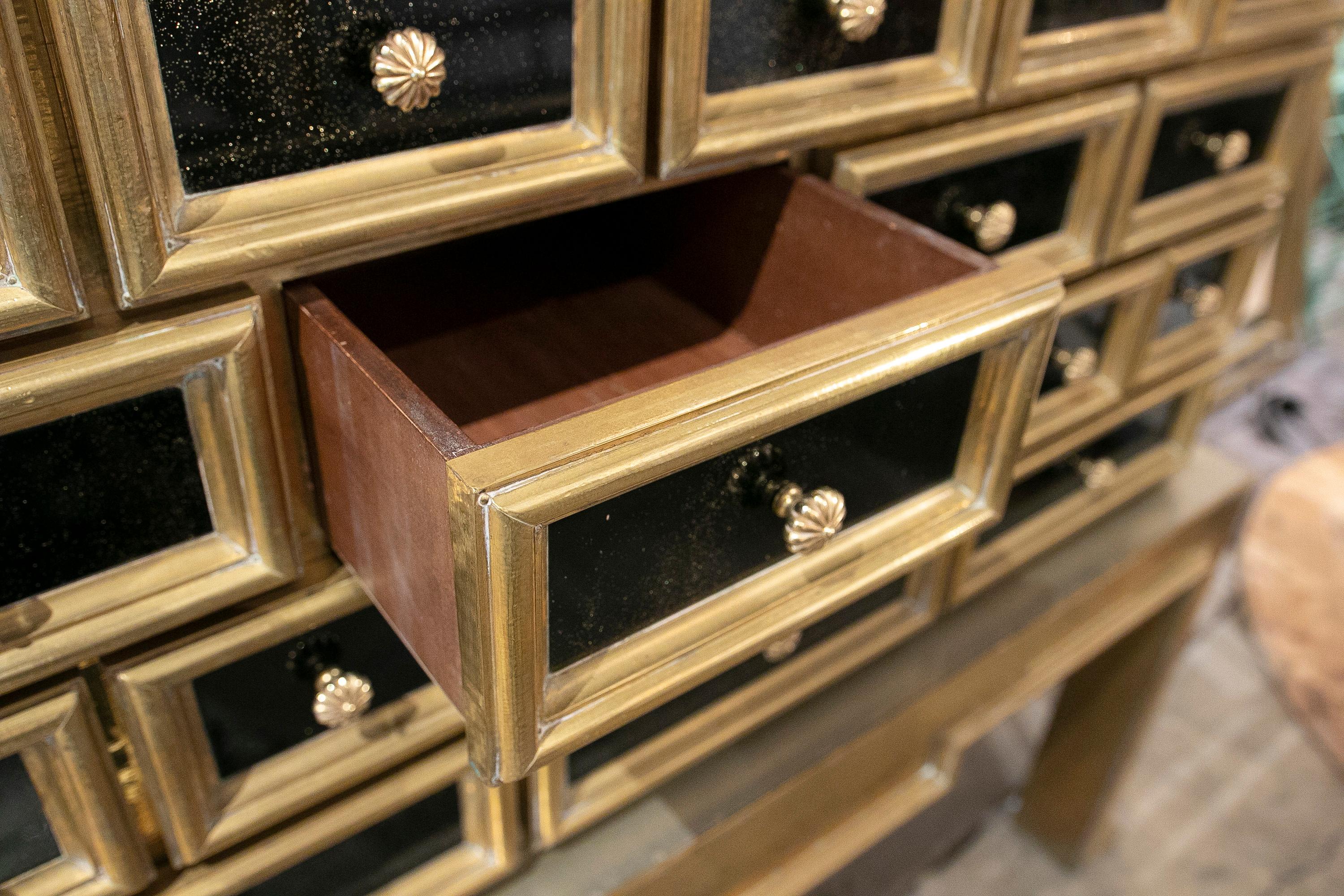 1970s Spanish Chest Bargueño with Wooden Frame and Brass Covered with Drawers  9