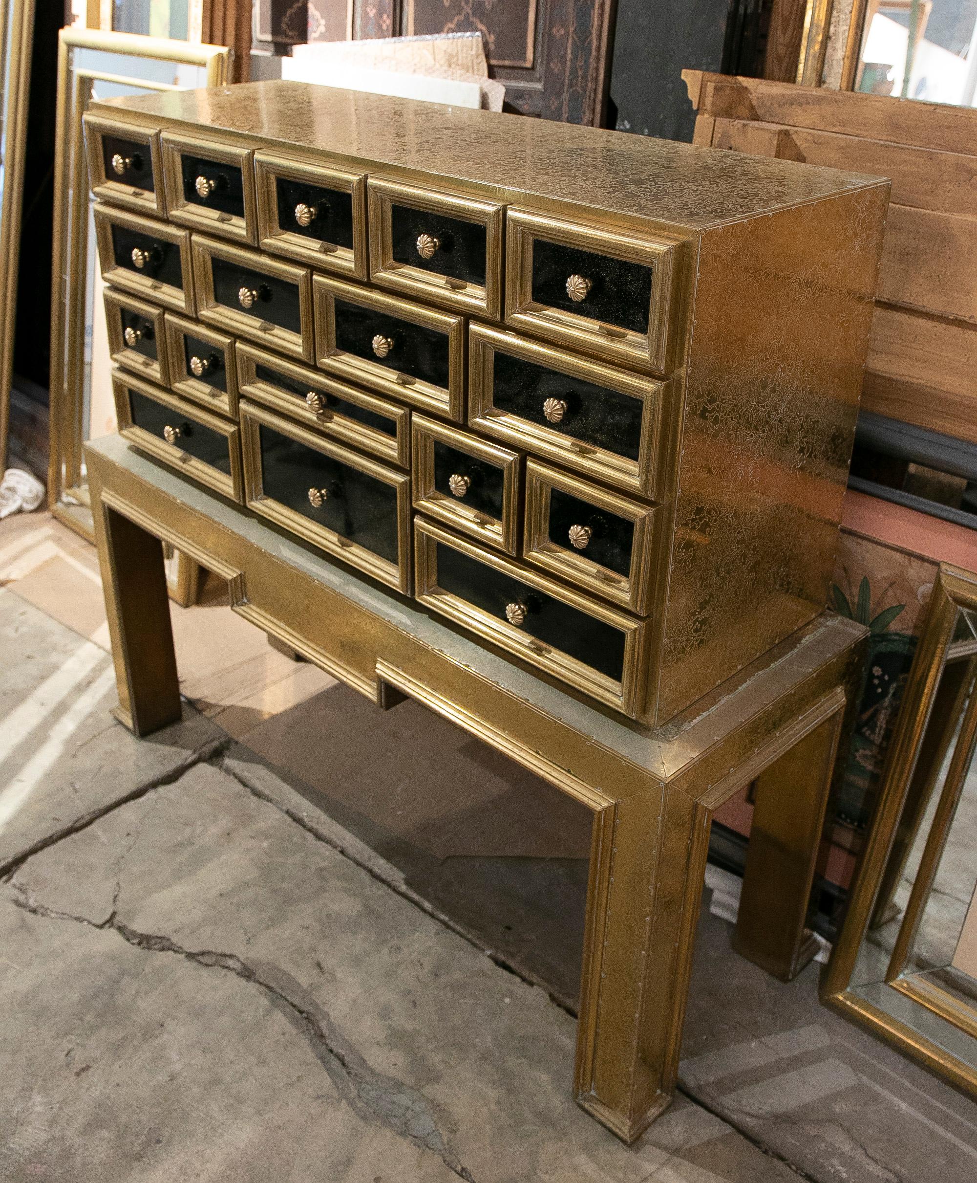1970s Spanish Chest Bargueño with Wooden Frame and Brass Covered with Drawers  12