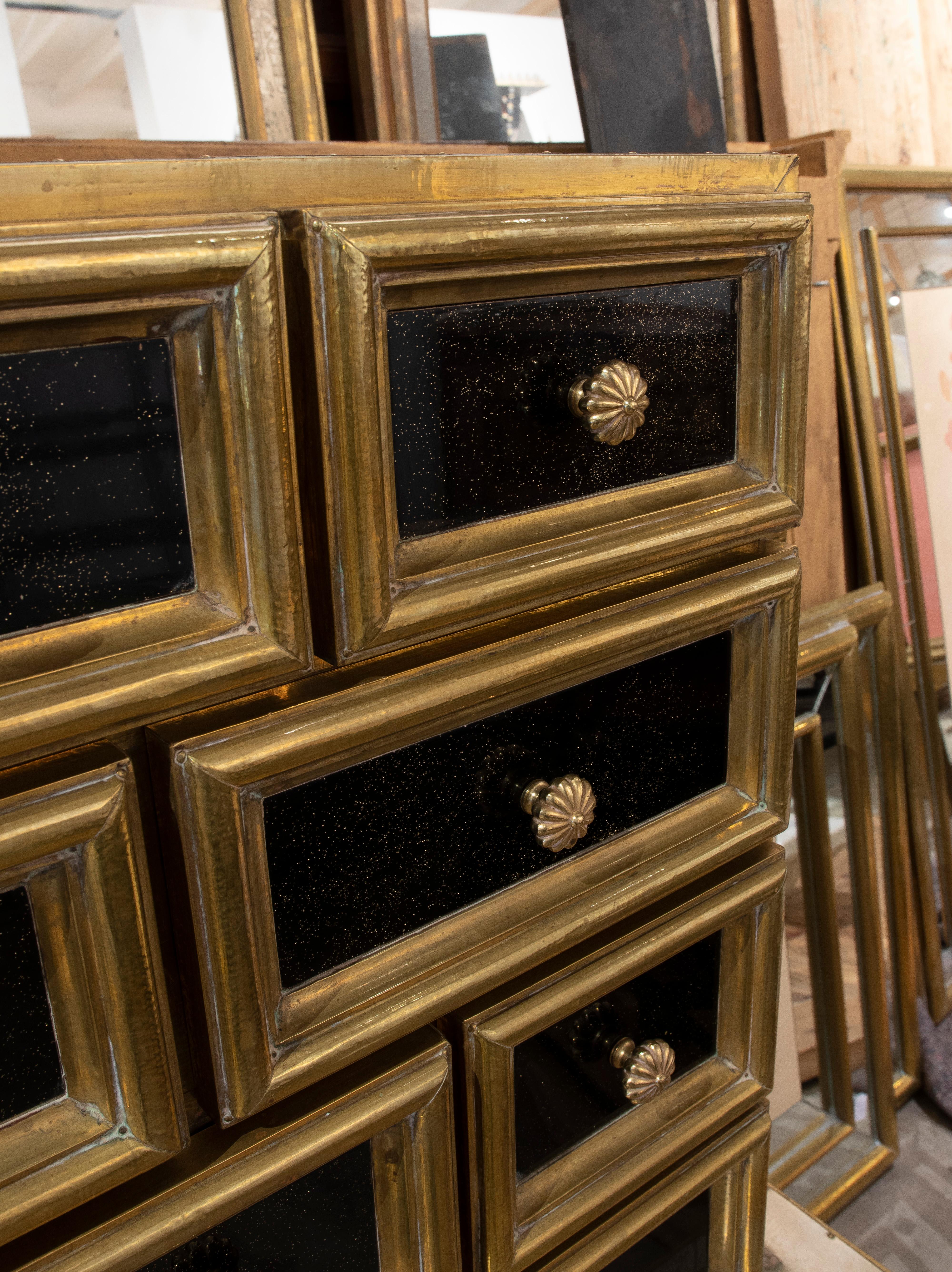 1970s Spanish Chest Bargueño with Wooden Frame and Brass Covered with Drawers  1