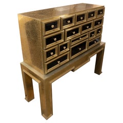 1970s Spanish Chest Bargueño with Wooden Frame and Brass Covered with Drawers