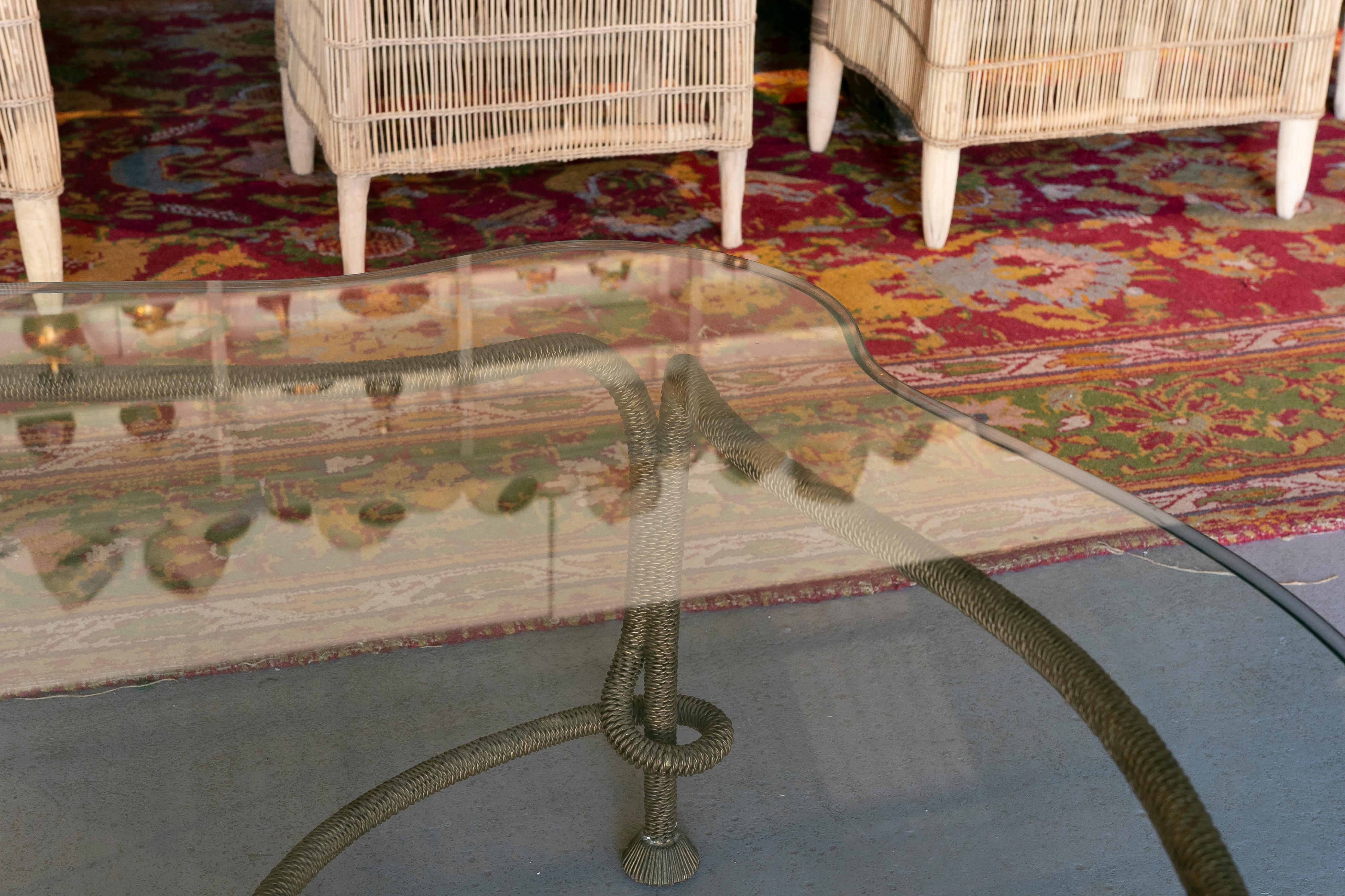 1970s Spanish Coffee Table in Bronze in the Shape of a Cordon with Glass Top 6