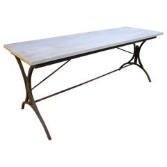 1970s Spanish Console Table with an Iron Base and Marble Top 1970s Spanish Console Table with an Iron Base and Marble Top