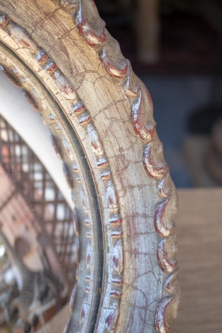 1970s Spanish Convex Table Mirror with Golden Frame For Sale at 1stDibs