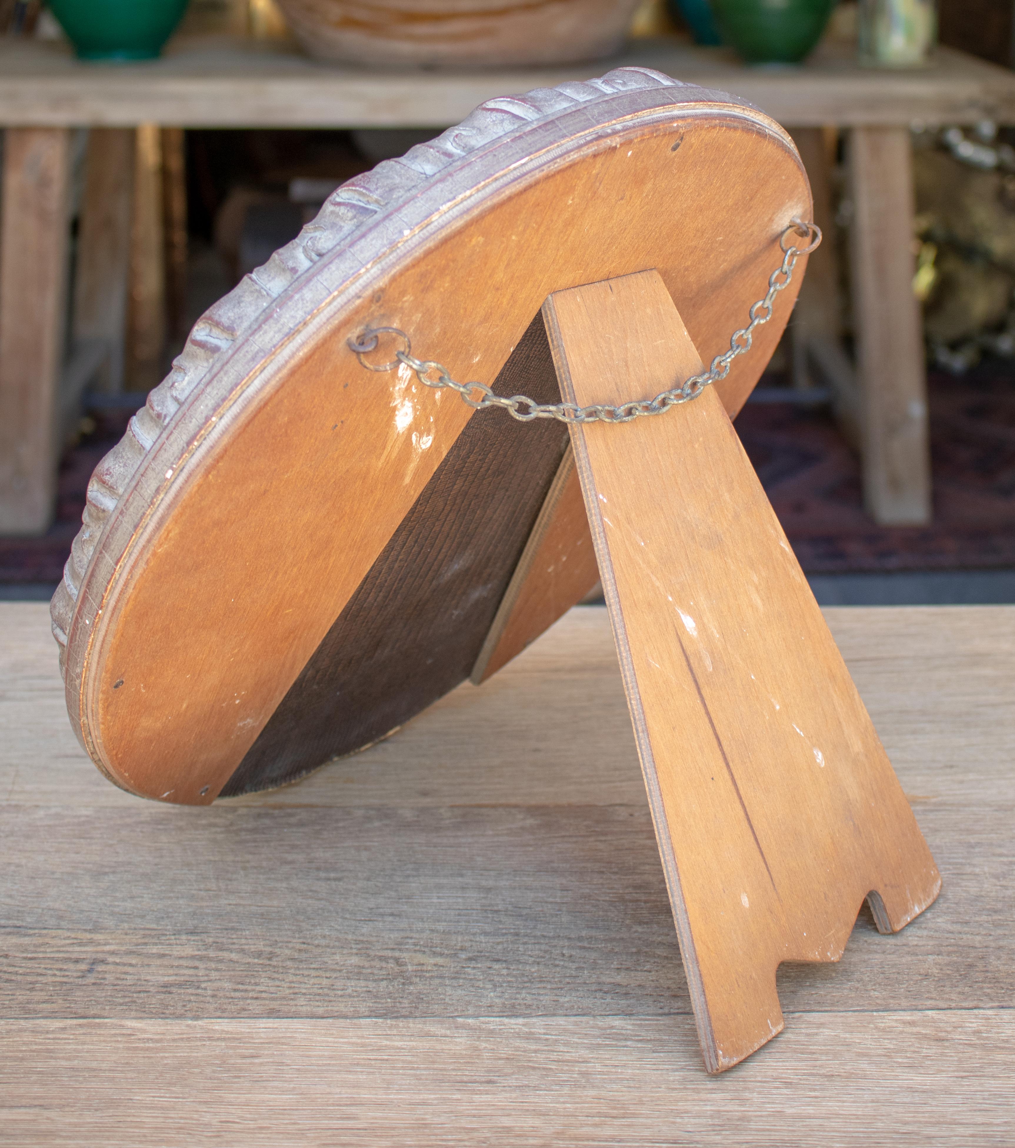 1970s Spanish Convex Table Mirror with Golden Frame 1