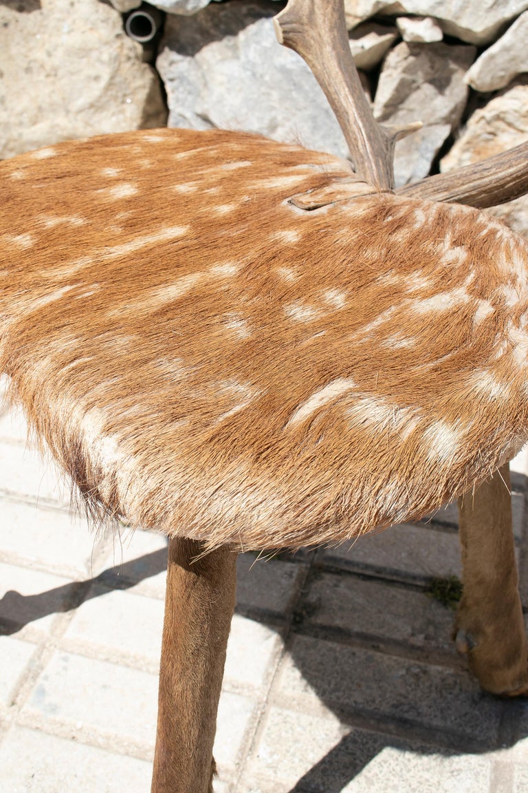 1970s Spanish Deer Antlers Chair w/ Fur Seat and Legs For Sale at 1stDibs deer antlers in