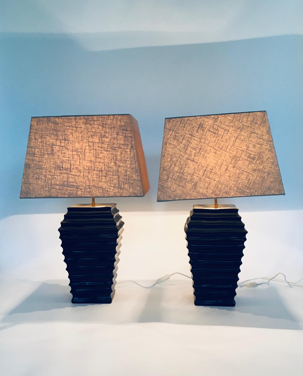 1970's Spanish Design Ceramic Table Lamp Set In Good Condition For Sale In Oud-Turnhout, VAN