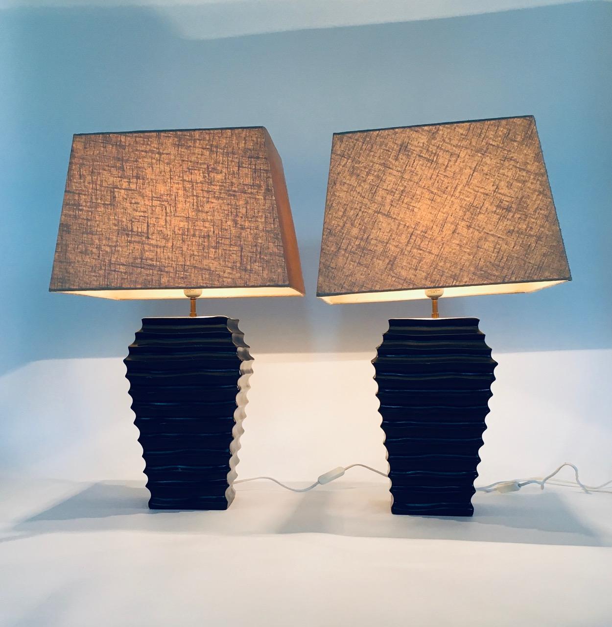 1970's Spanish Design Ceramic Table Lamp Set For Sale 1