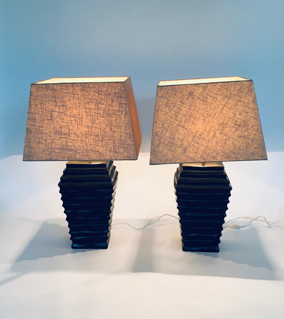 1970's Spanish Design Ceramic Table Lamp Set For Sale 2