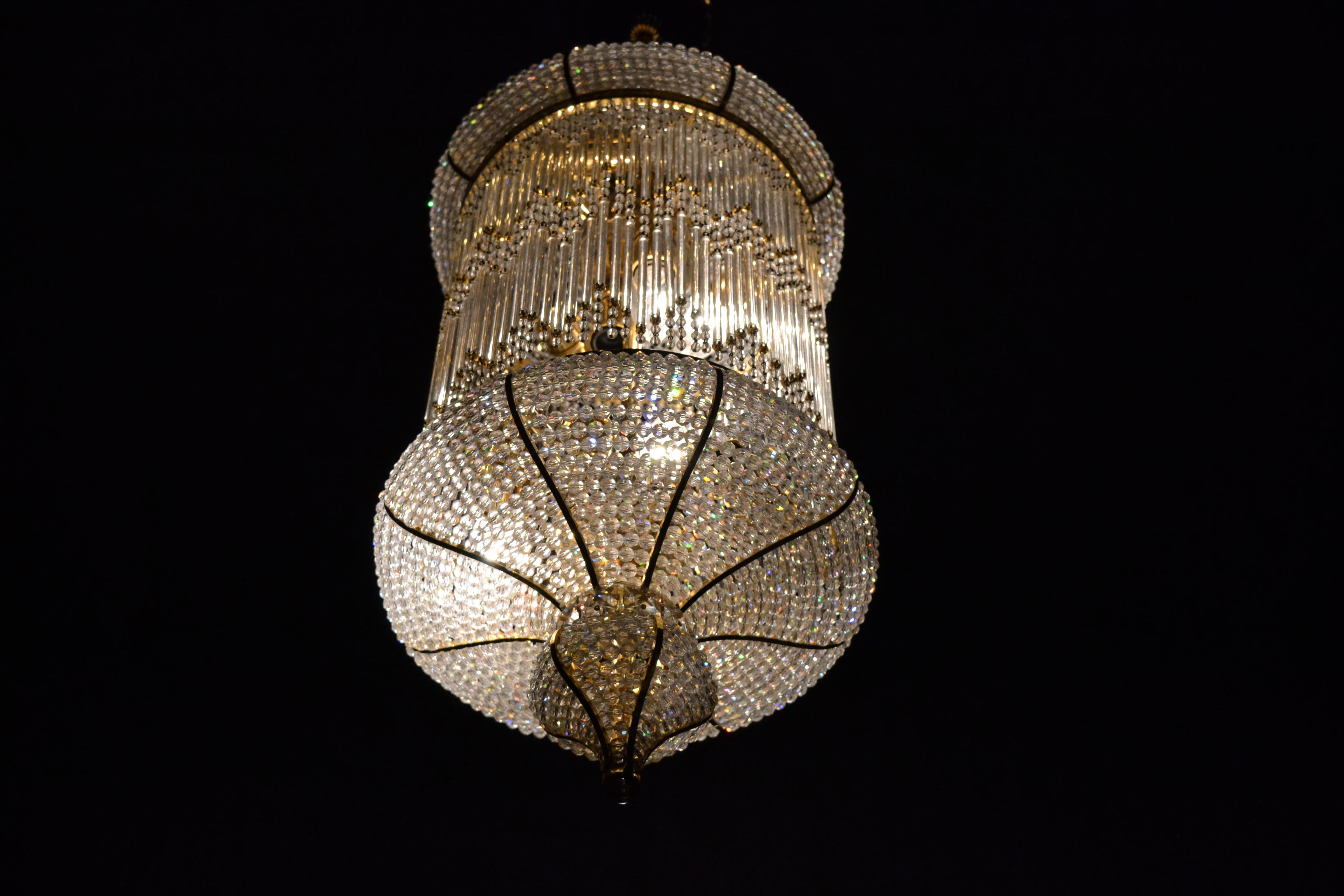 Mid-Century Modern 1970s Spanish Designed Swarovski Crystal Lantern / Chandelier
