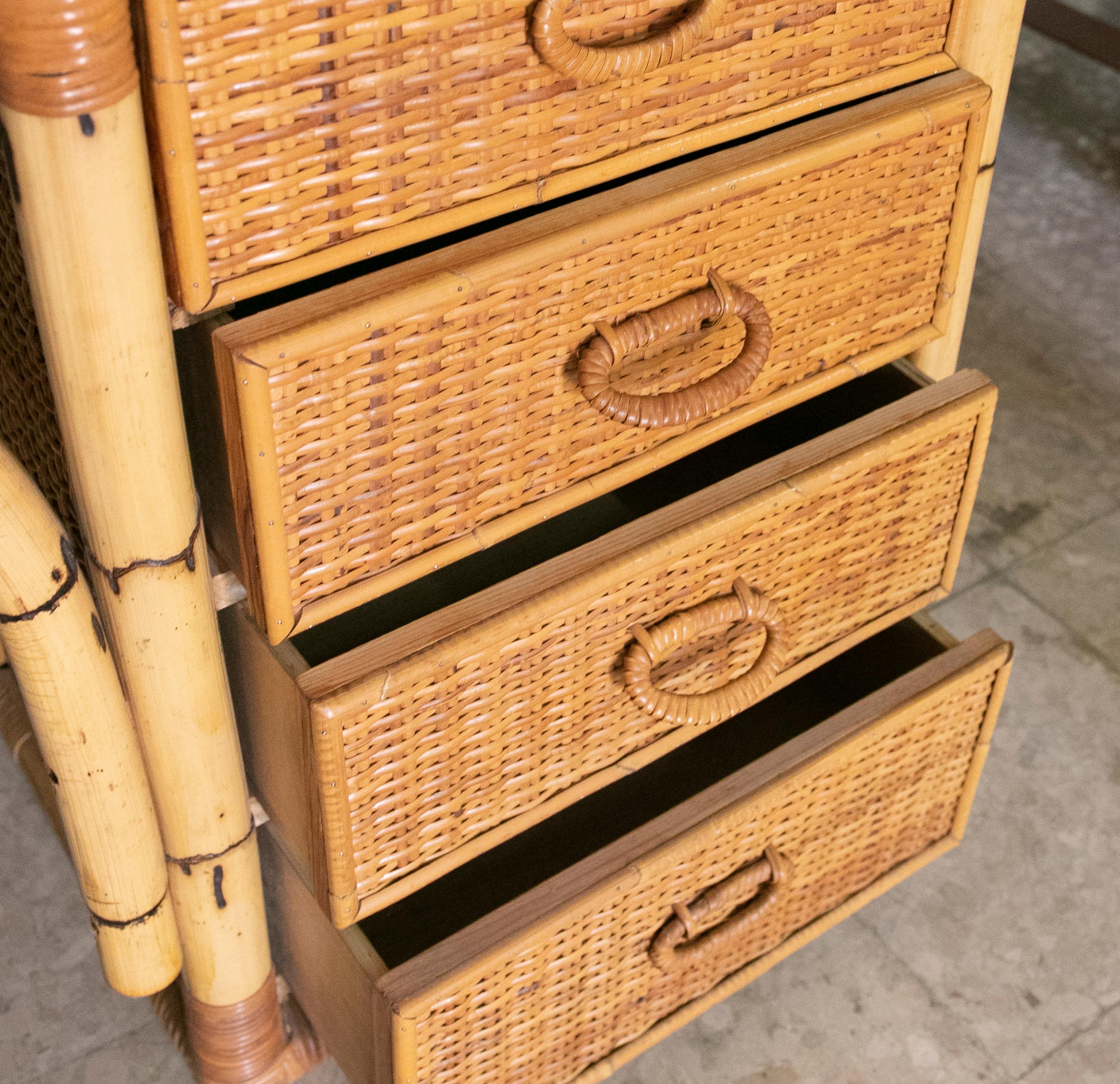 1970s Spanish Desk Made of Bamboo and Wicker with Four Drawers For Sale 7