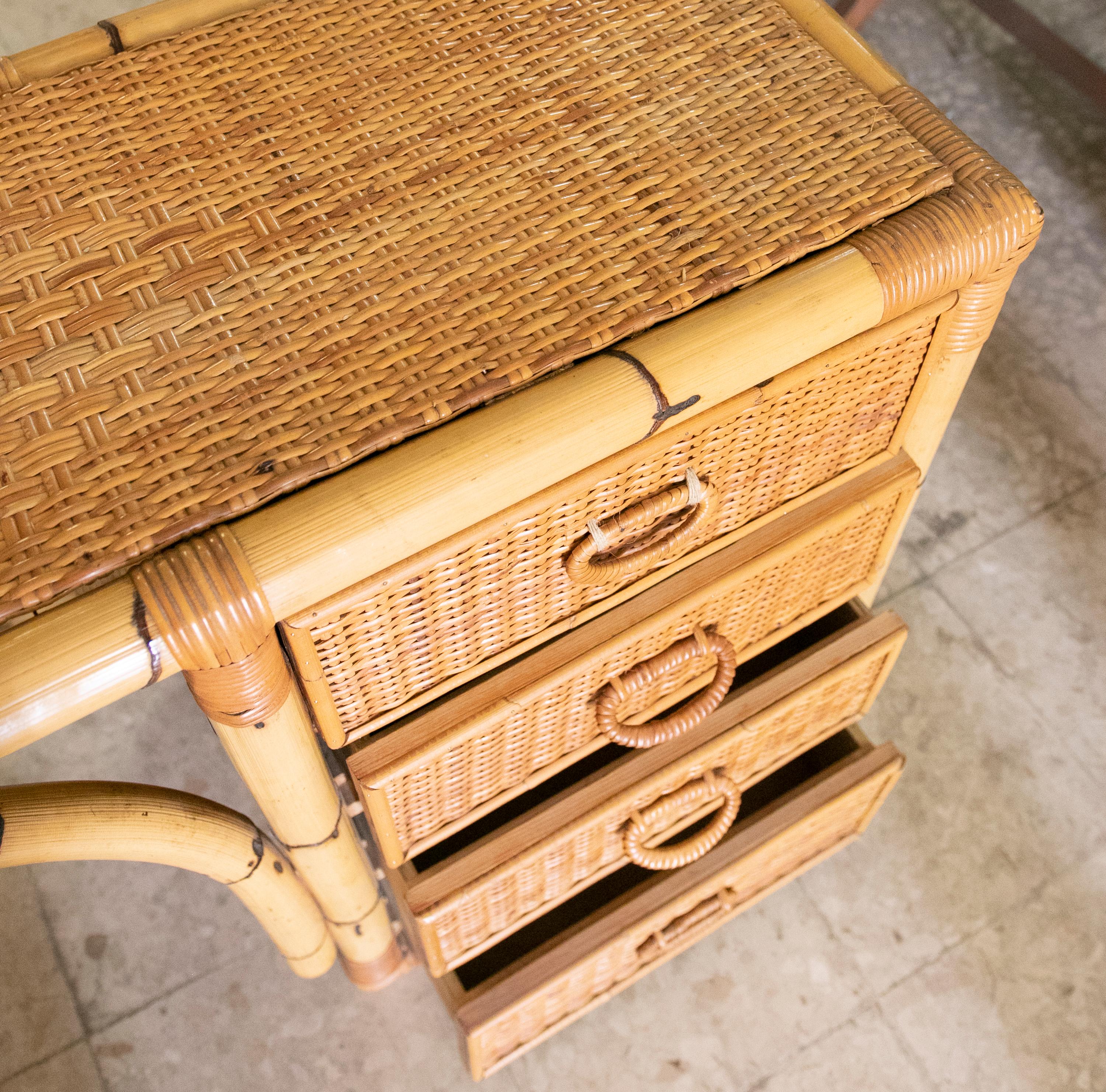 1970s Spanish Desk Made of Bamboo and Wicker with Four Drawers For Sale 10