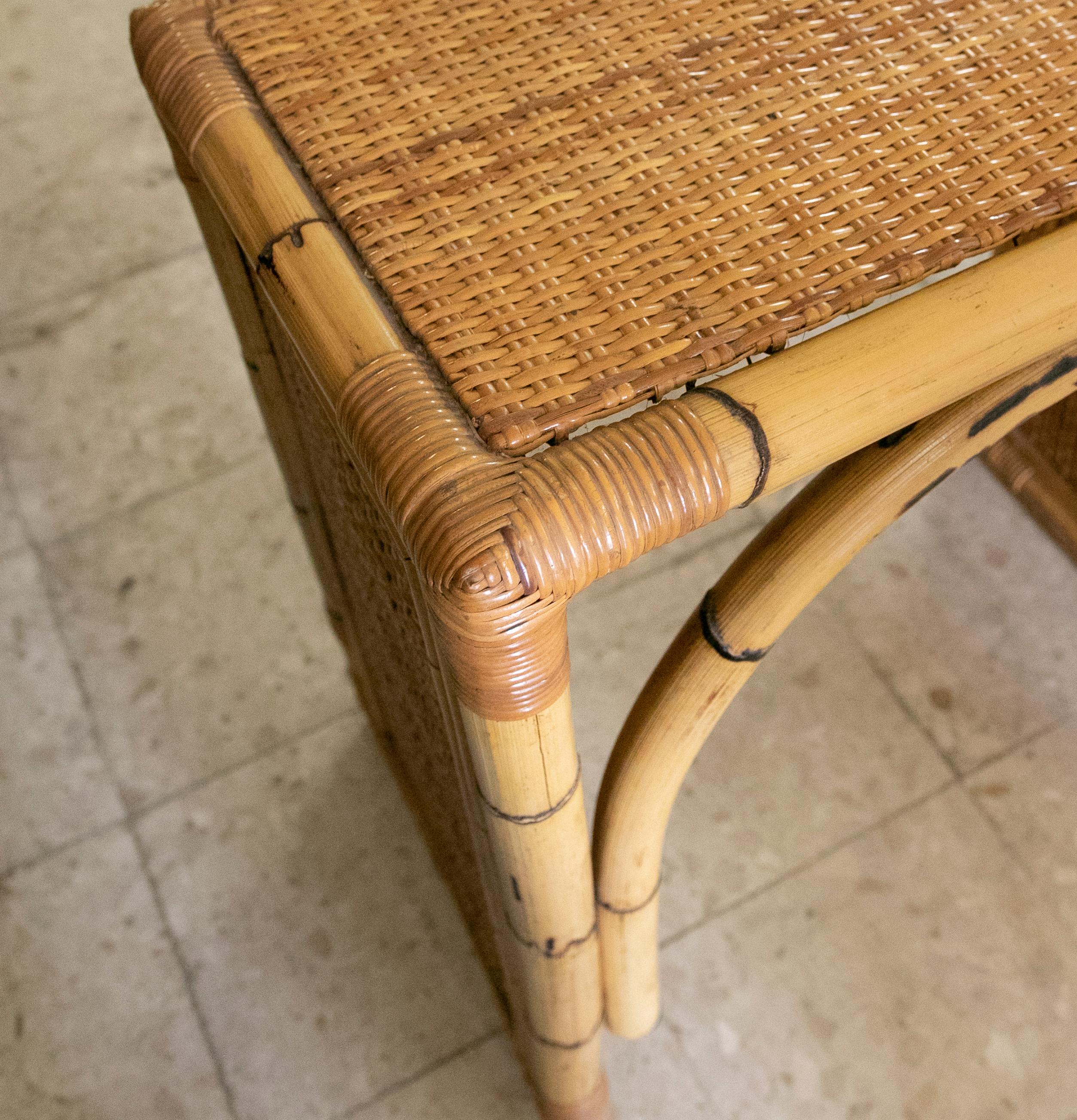 1970s Spanish Desk Made of Bamboo and Wicker with Four Drawers For Sale 11