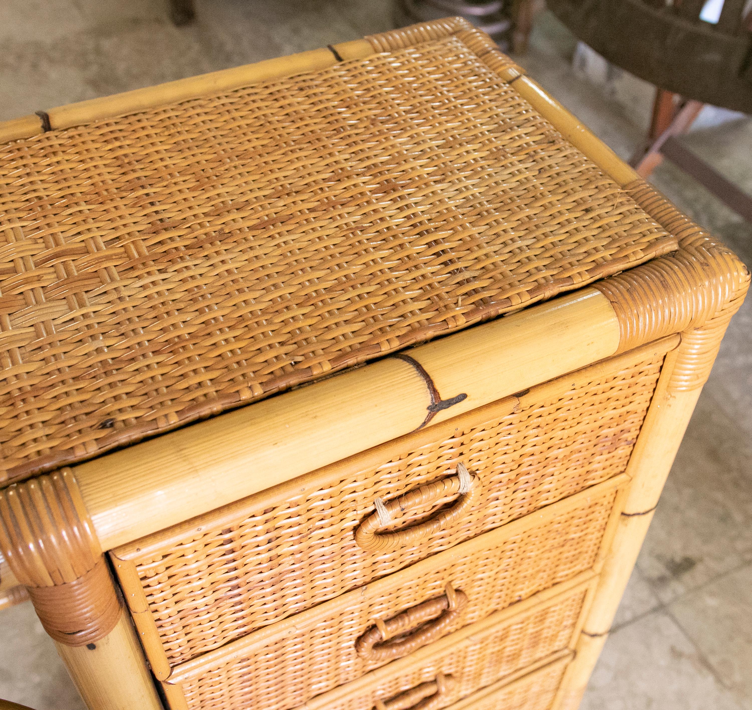 1970s Spanish Desk Made of Bamboo and Wicker with Four Drawers For Sale 3