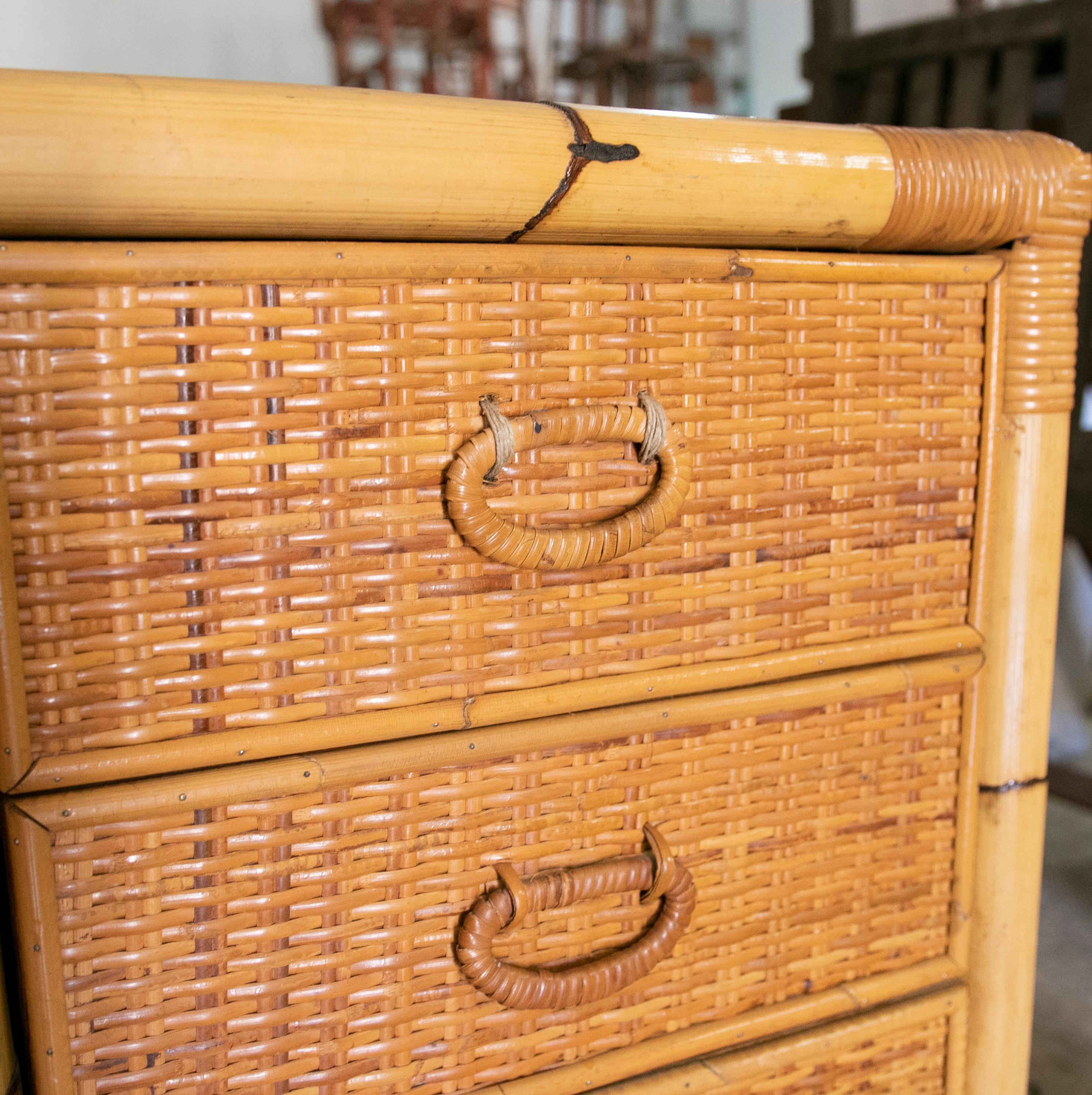 1970s Spanish Desk Made of Bamboo and Wicker with Four Drawers For Sale 4