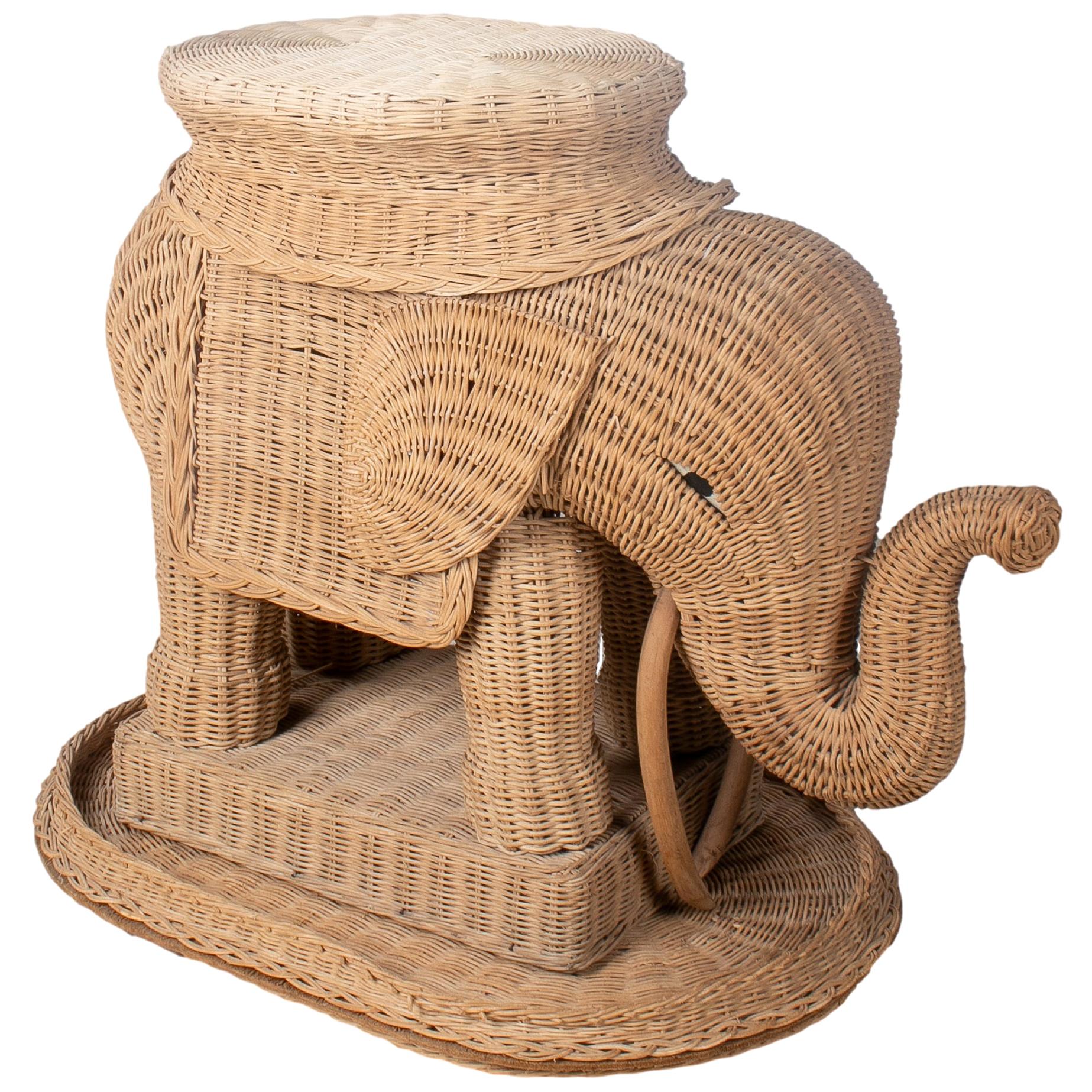 1970s Spanish Elephant Weaved Rattan Side Table