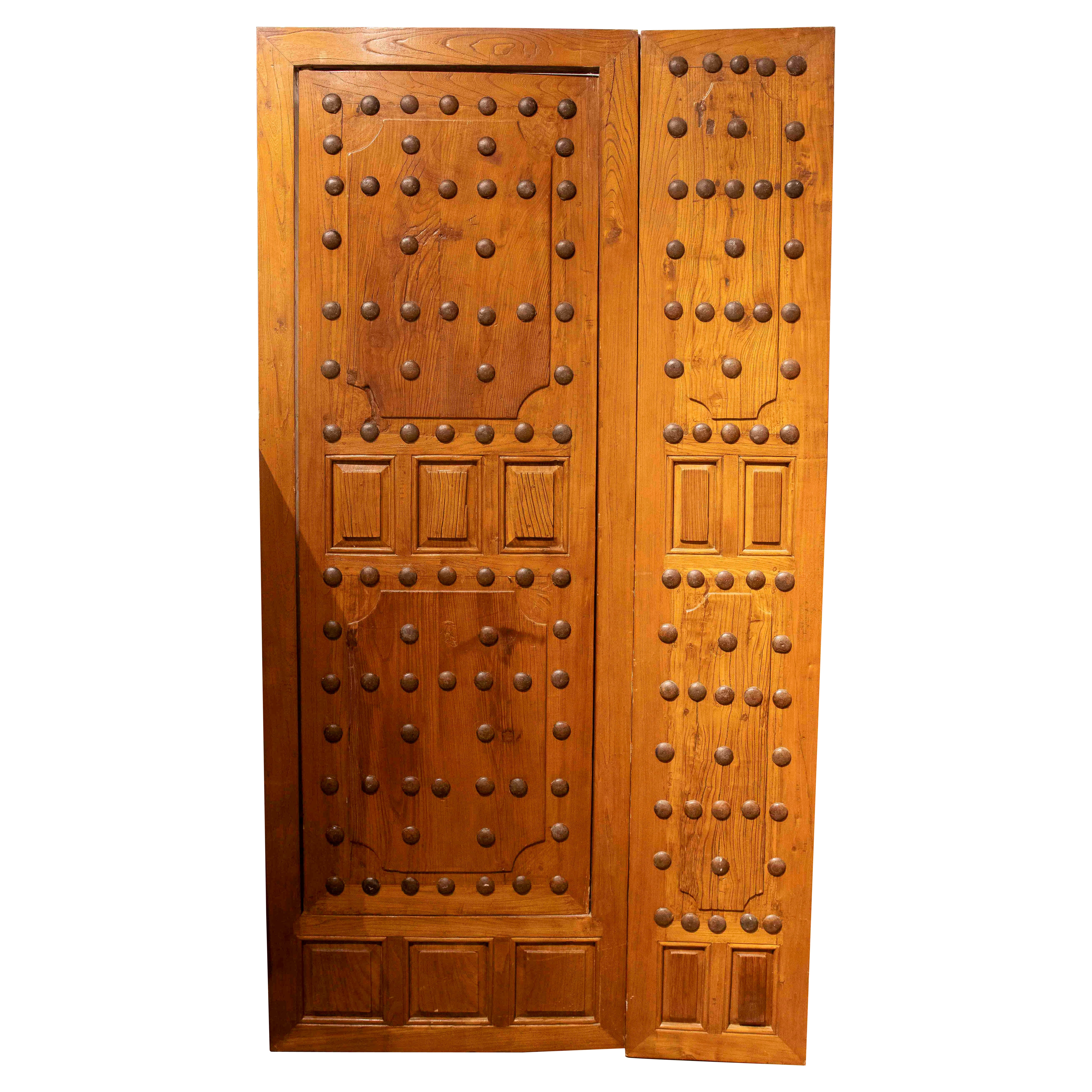1970s Spanish Elm Wood Doors with Castilian-style Wrought Iron Studs For Sale