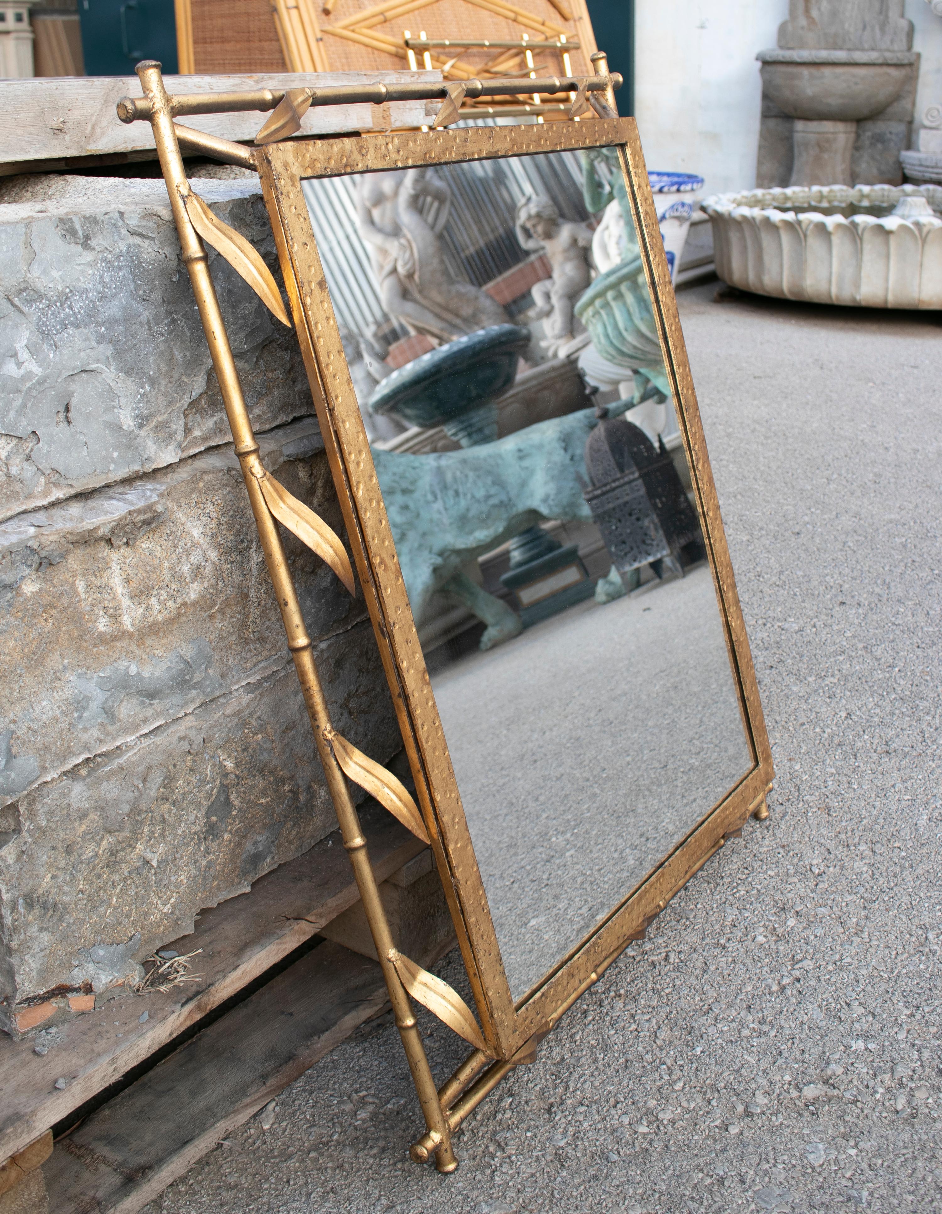 1970s Spanish Faux Bamboo and Leafs Golden Iron Mirror 7