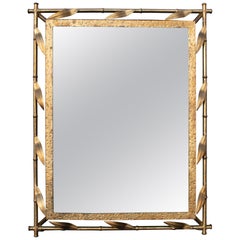 1970s Spanish Faux Bamboo and Leafs Golden Iron Mirror