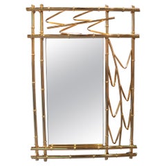 Miroir mural espagnol des années 1970 en métal doré imitation bambou