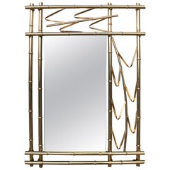 Retro 1970s Spanish Faux Bamboo Golden Iron Mirror