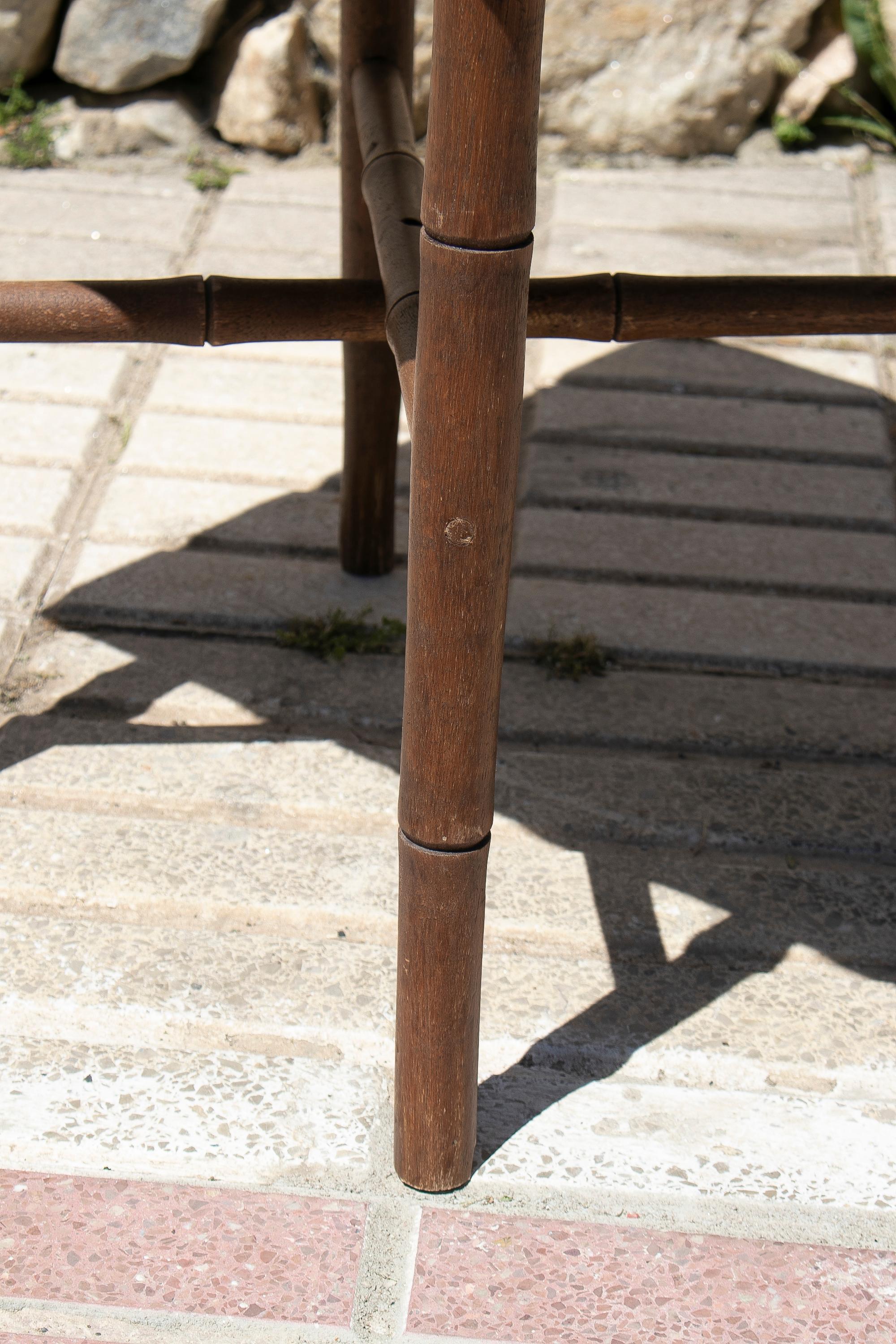 1970s Spanish Faux Bamboo Wooden Side Table For Sale 8