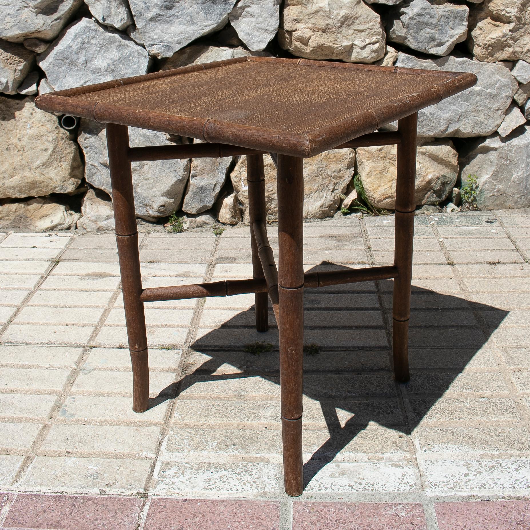 1970s Spanish Faux Bamboo Wooden Side Table In Good Condition For Sale In Marbella, ES