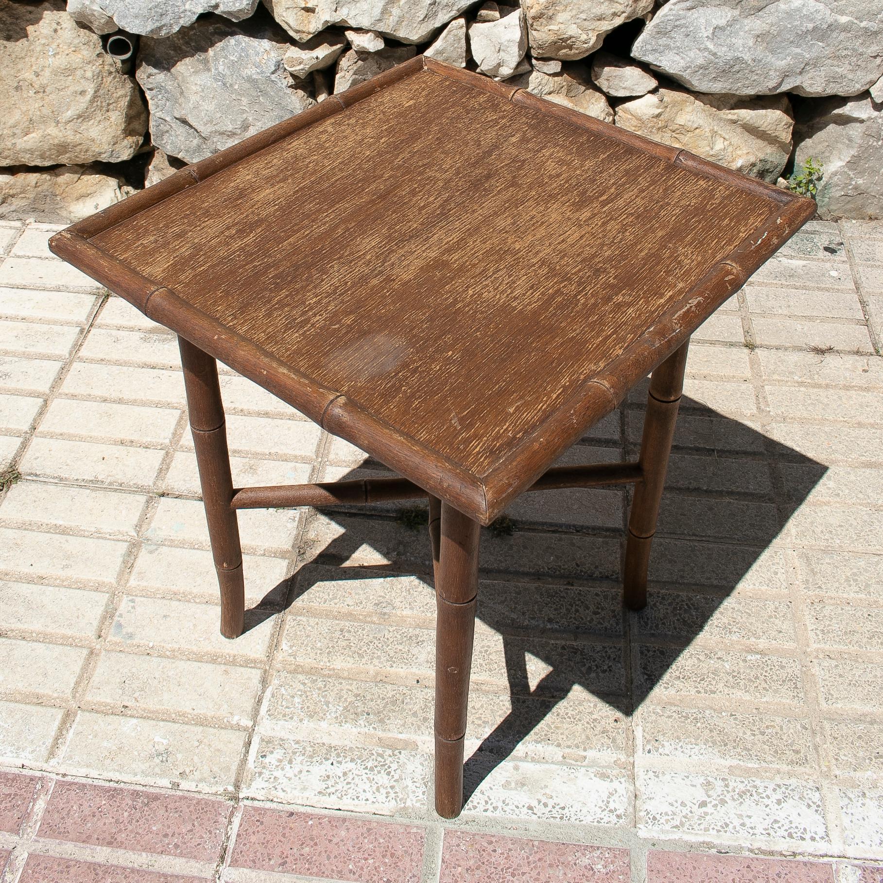20th Century 1970s Spanish Faux Bamboo Wooden Side Table For Sale