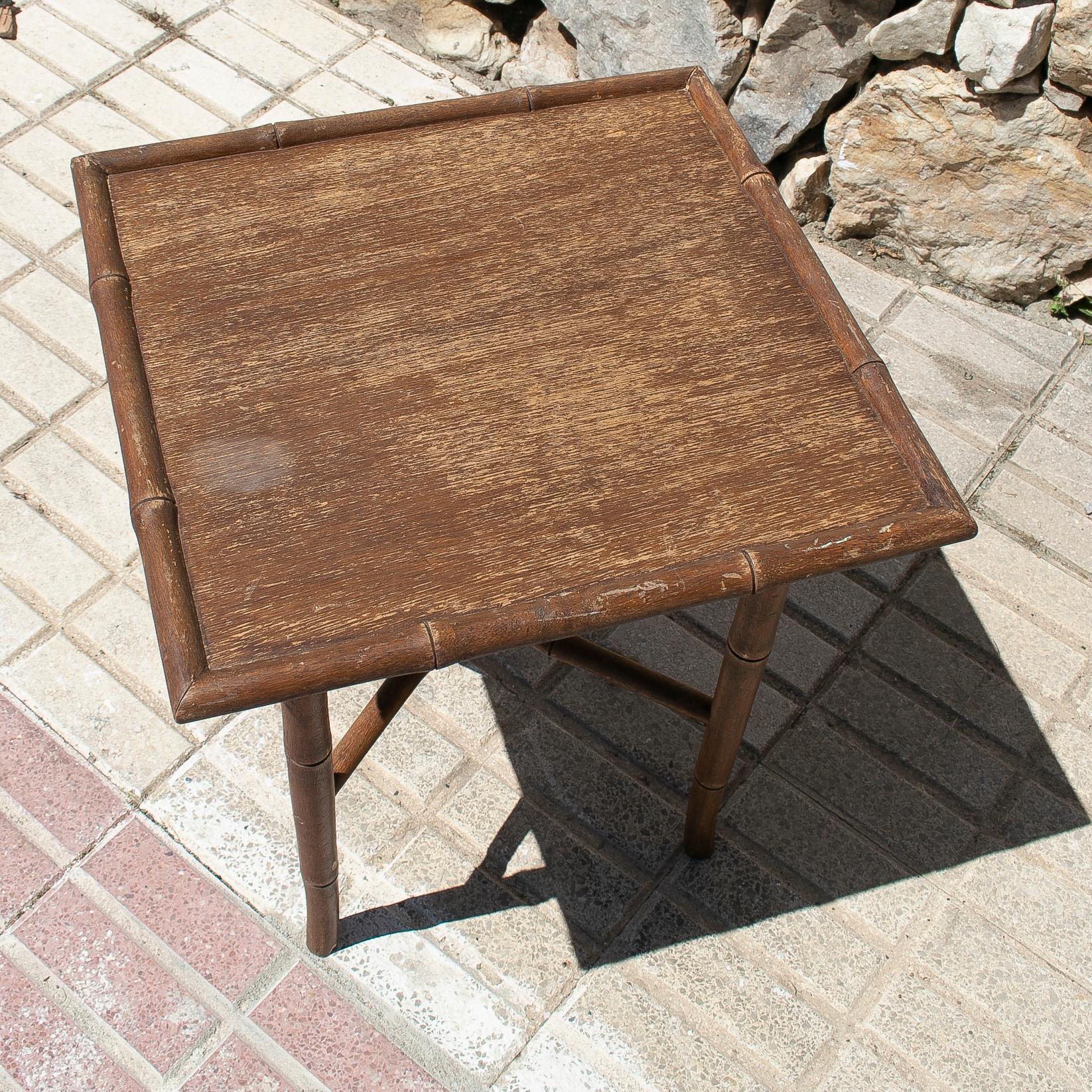 1970s Spanish Faux Bamboo Wooden Side Table For Sale 1