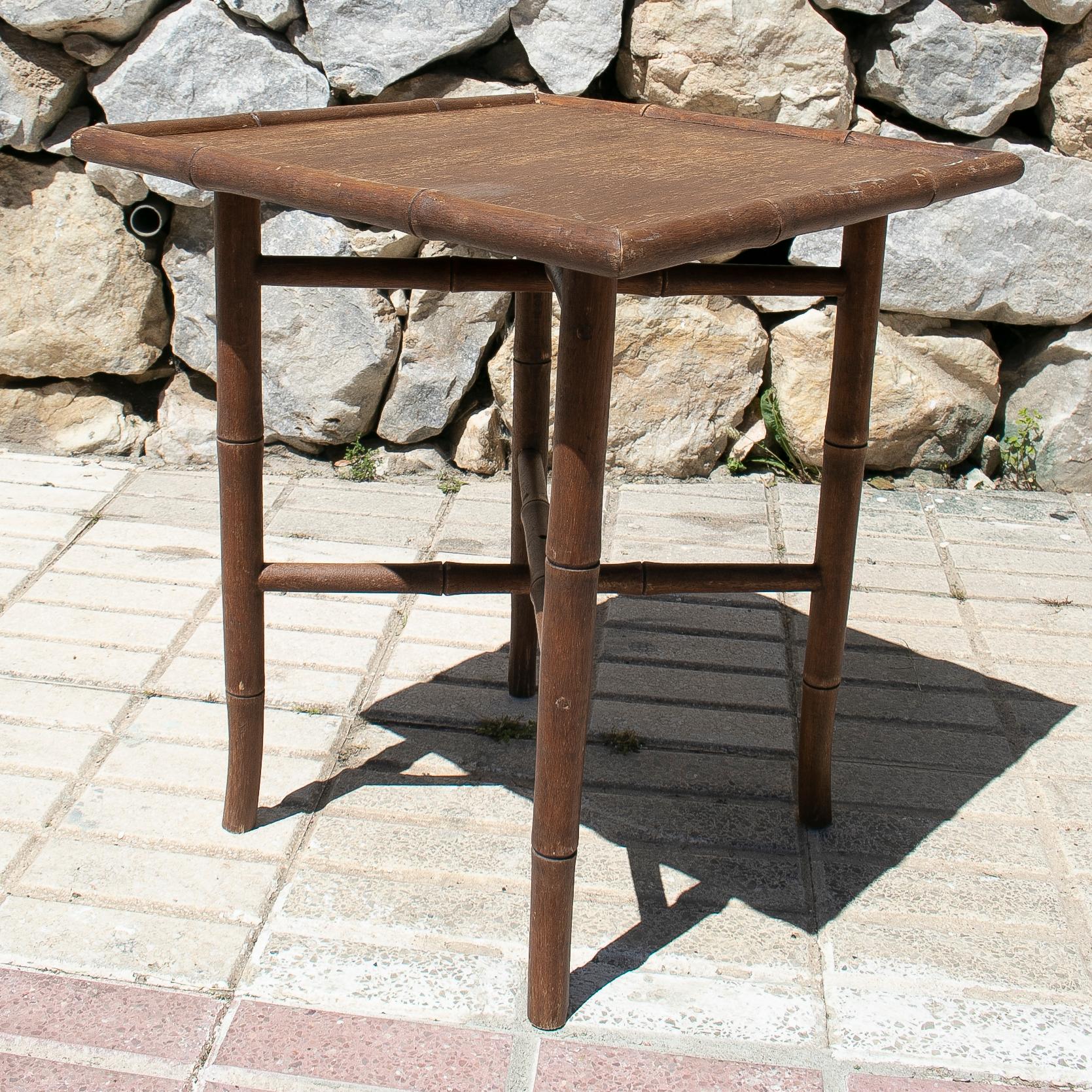 1970s Spanish Faux Bamboo Wooden Side Table For Sale 2