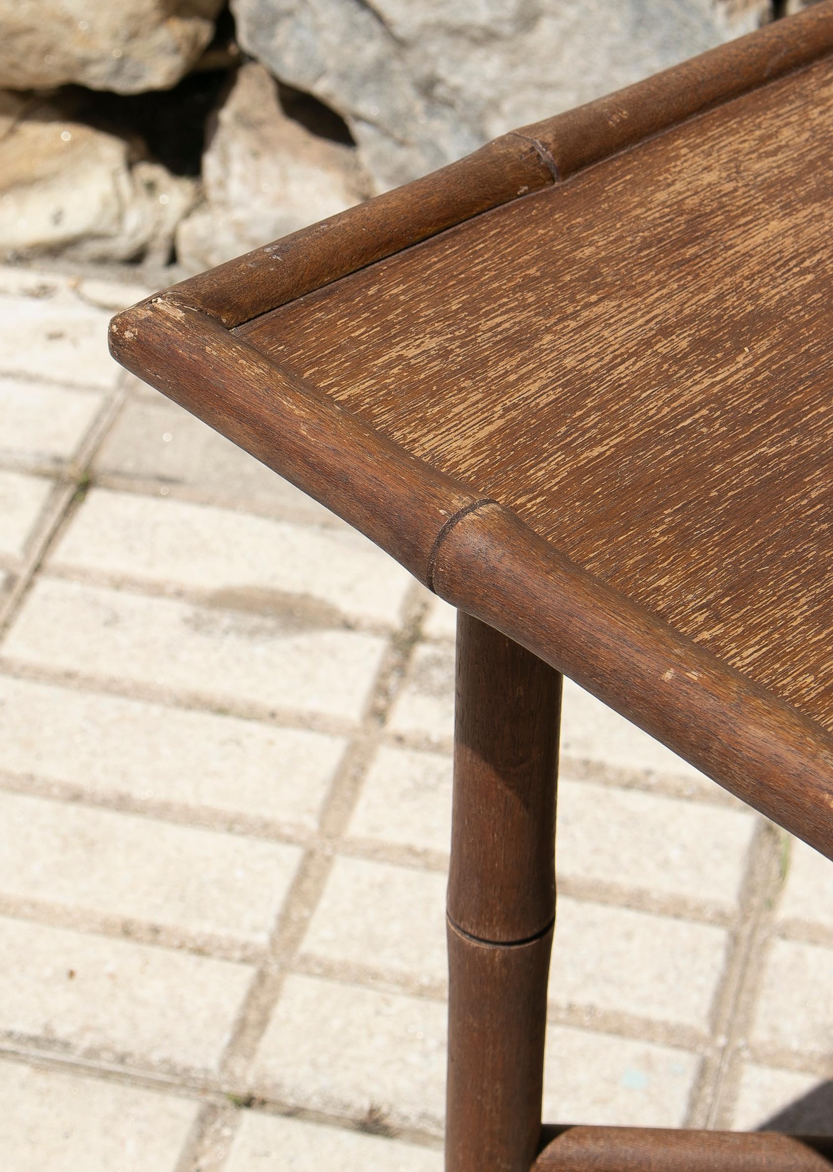 1970s Spanish Faux Bamboo Wooden Side Table For Sale 3