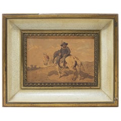 1970s Spanish Framed Watercolour of Sancho Panza, Squire to Don Quixote