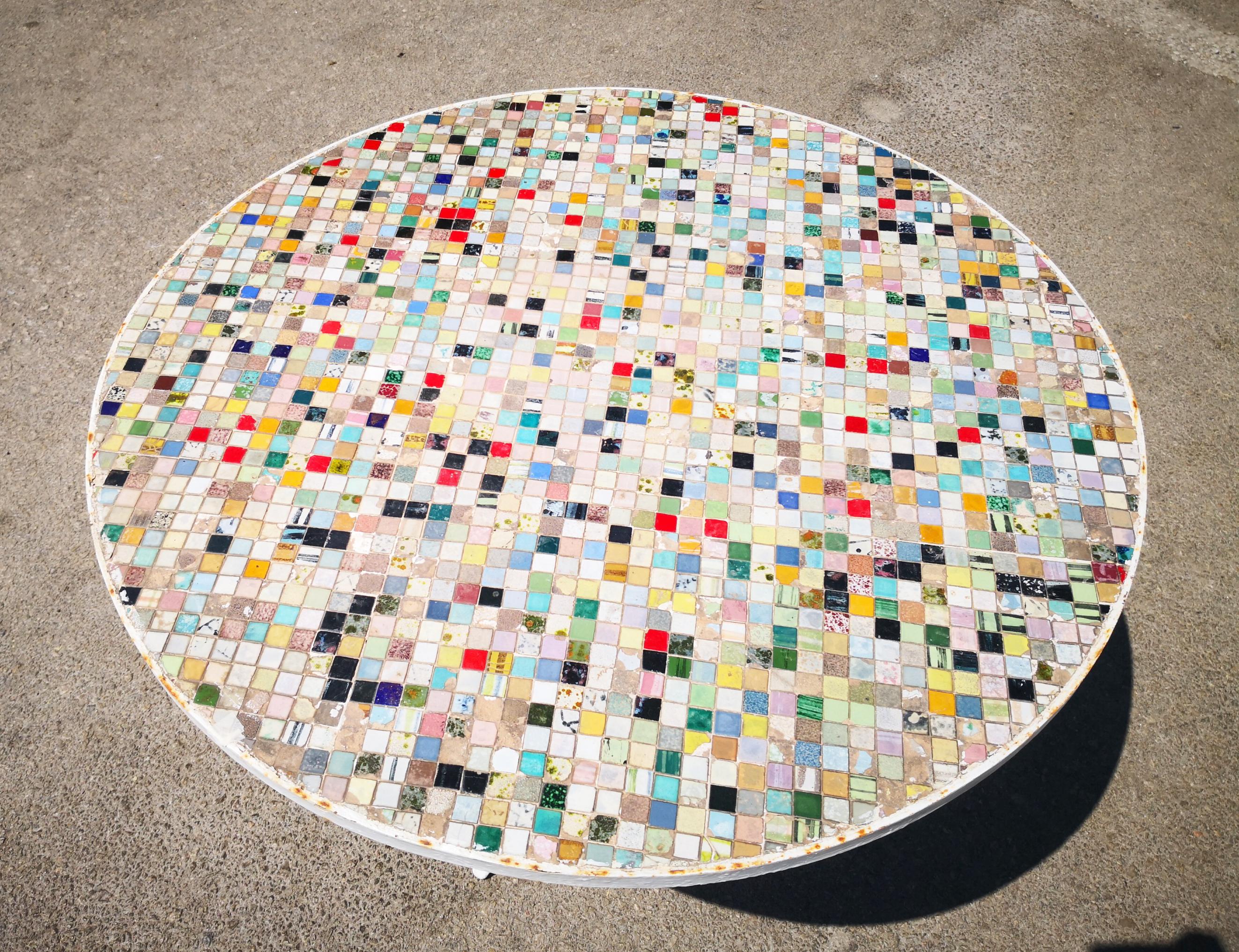 1970s, Spanish Garden Glass Mosaic Table with Iron Legs In Good Condition In Marbella, ES