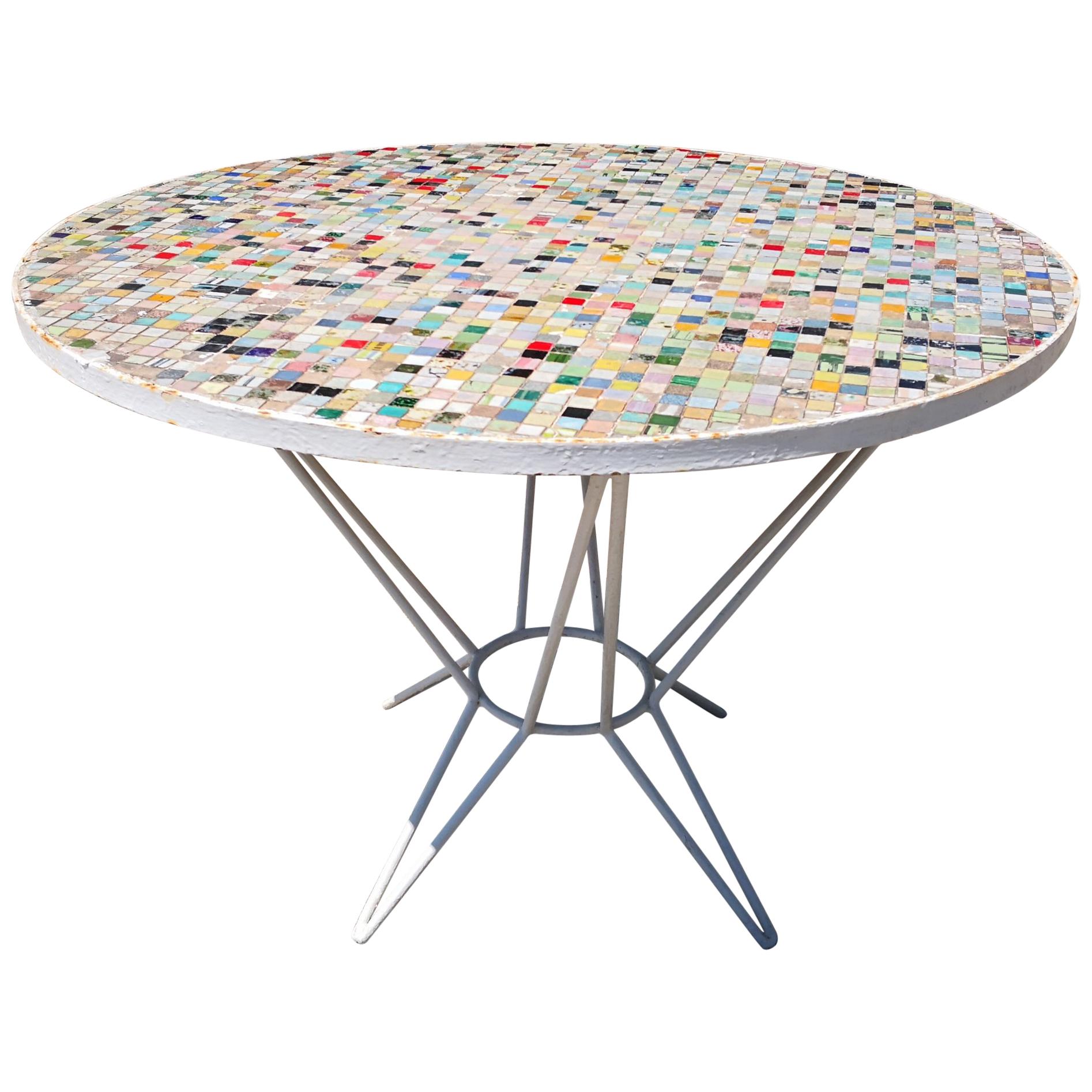 1970s Spanish Garden Glass Mosaic Table with Iron legs